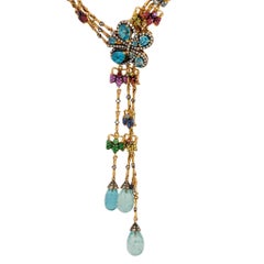 Collier vintage Zorab Creation en or jaune 18 carats avec pierres de couleur et diamants