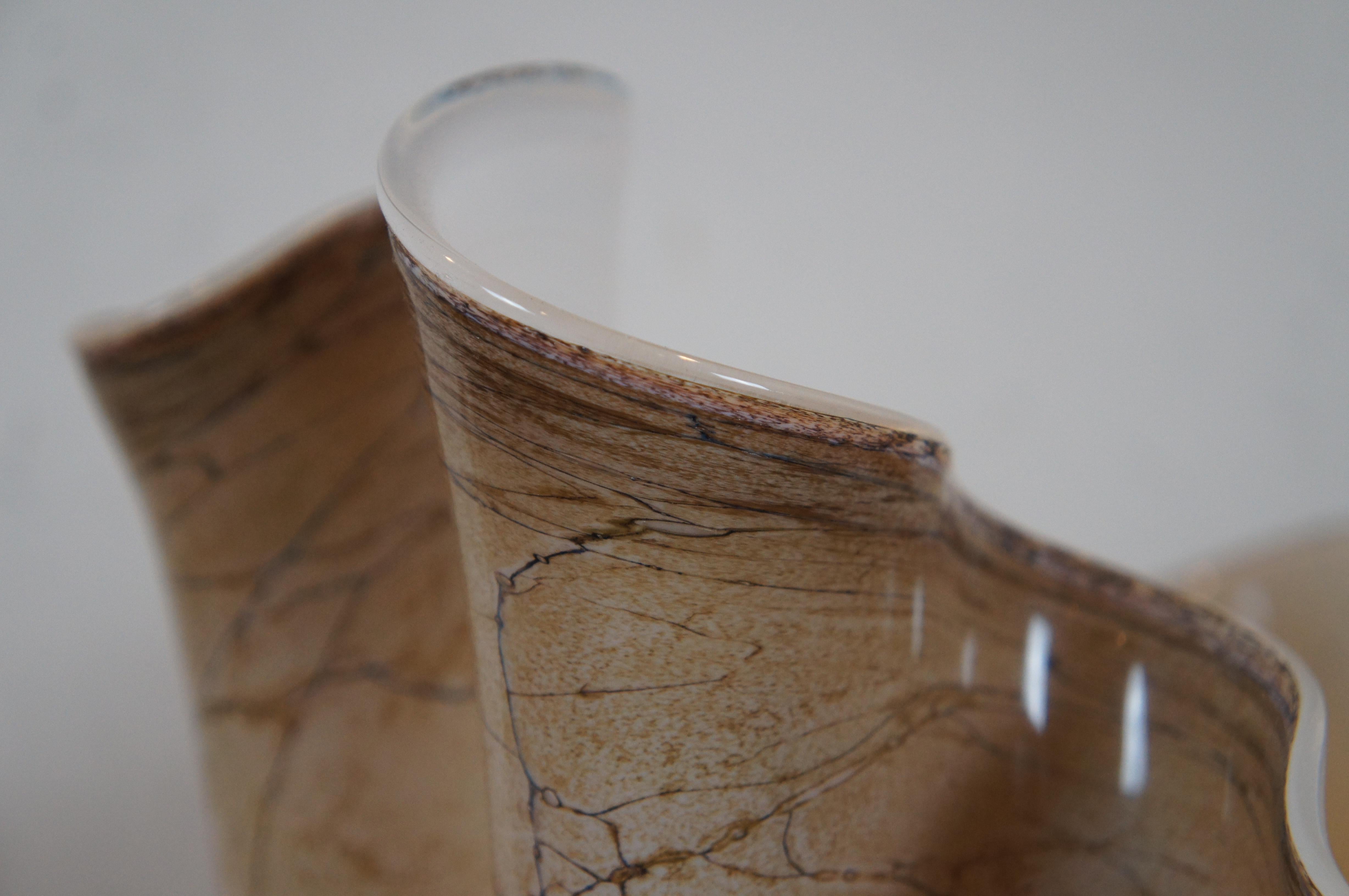Vintage Zorza Poland Ruffled Freeform Handkerchief Marbled Art Glass Vase 16