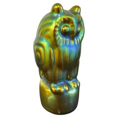 Vintage Zsolnay Hungarian Eosin Porcelain Owl Sculpture Figurine