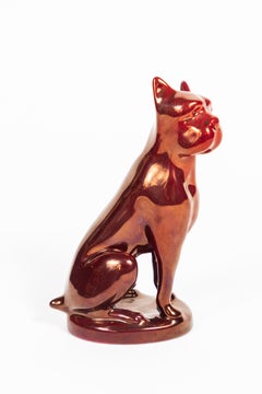 Vintage Zsolnay Porcelain Dog with Iridescent Red Glaze, Hungary