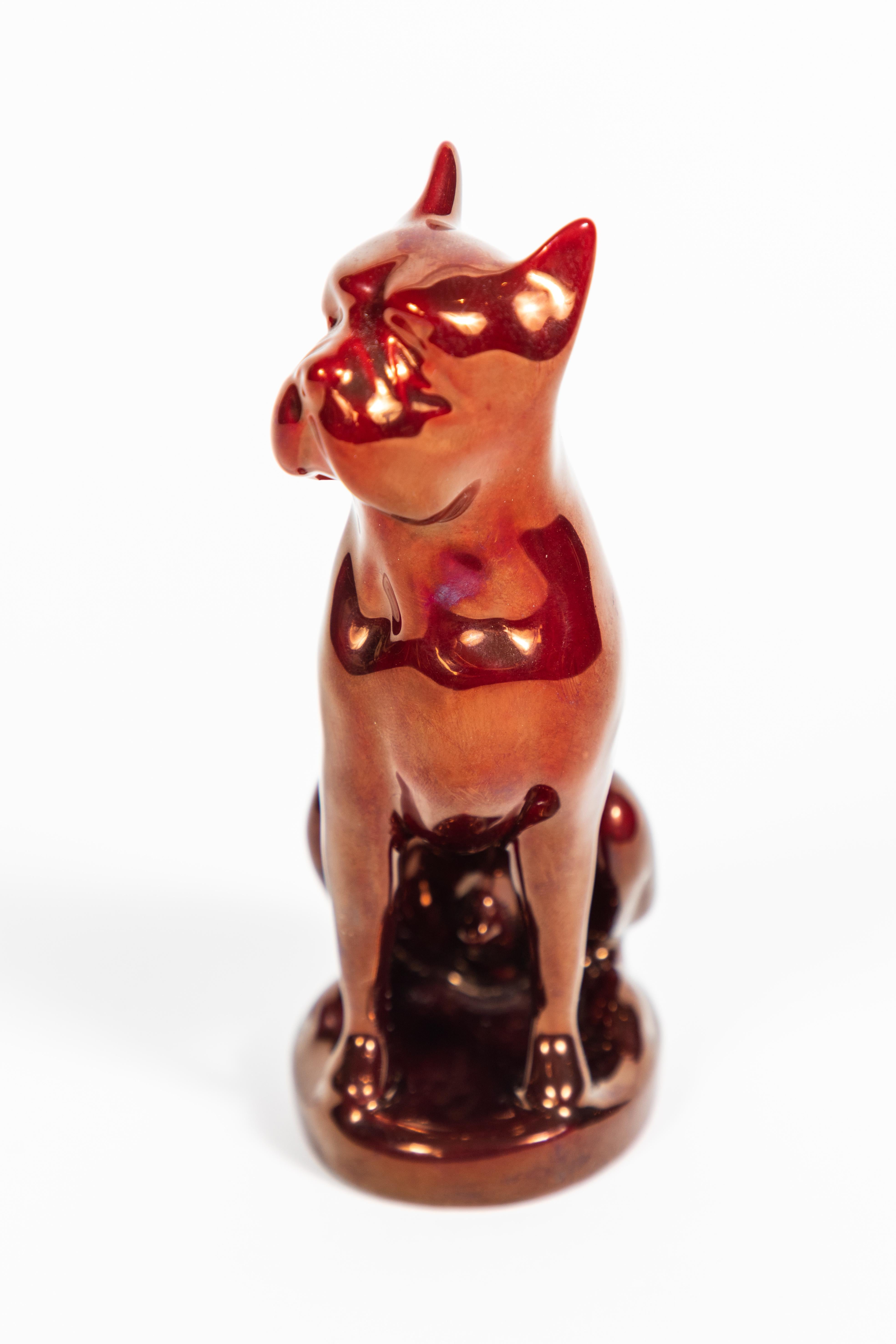 Mid-Century Modern Vintage Zsolnay Porcelain Dog with Iridescent Red Glaze, Hungary