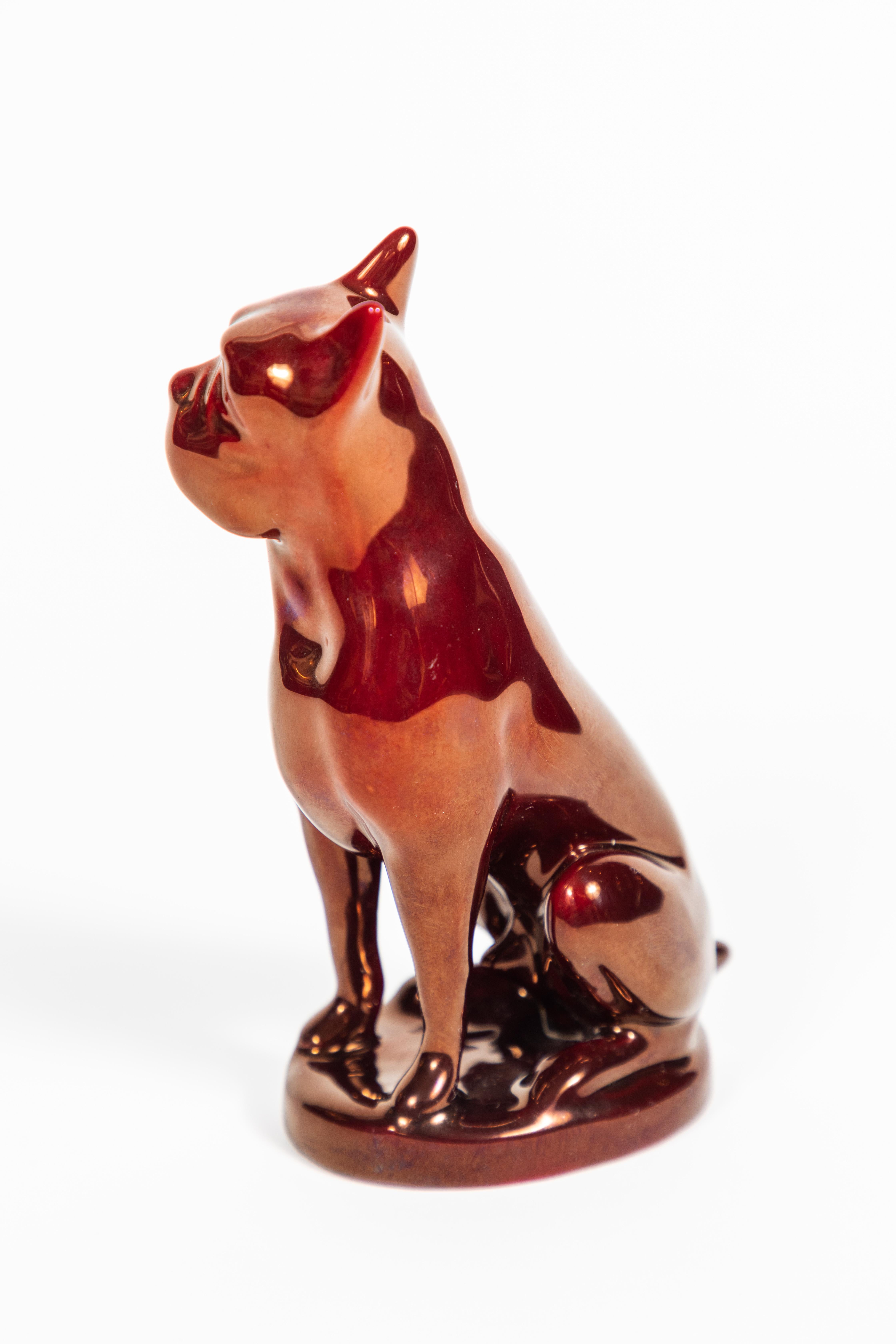 Hungarian Vintage Zsolnay Porcelain Dog with Iridescent Red Glaze, Hungary