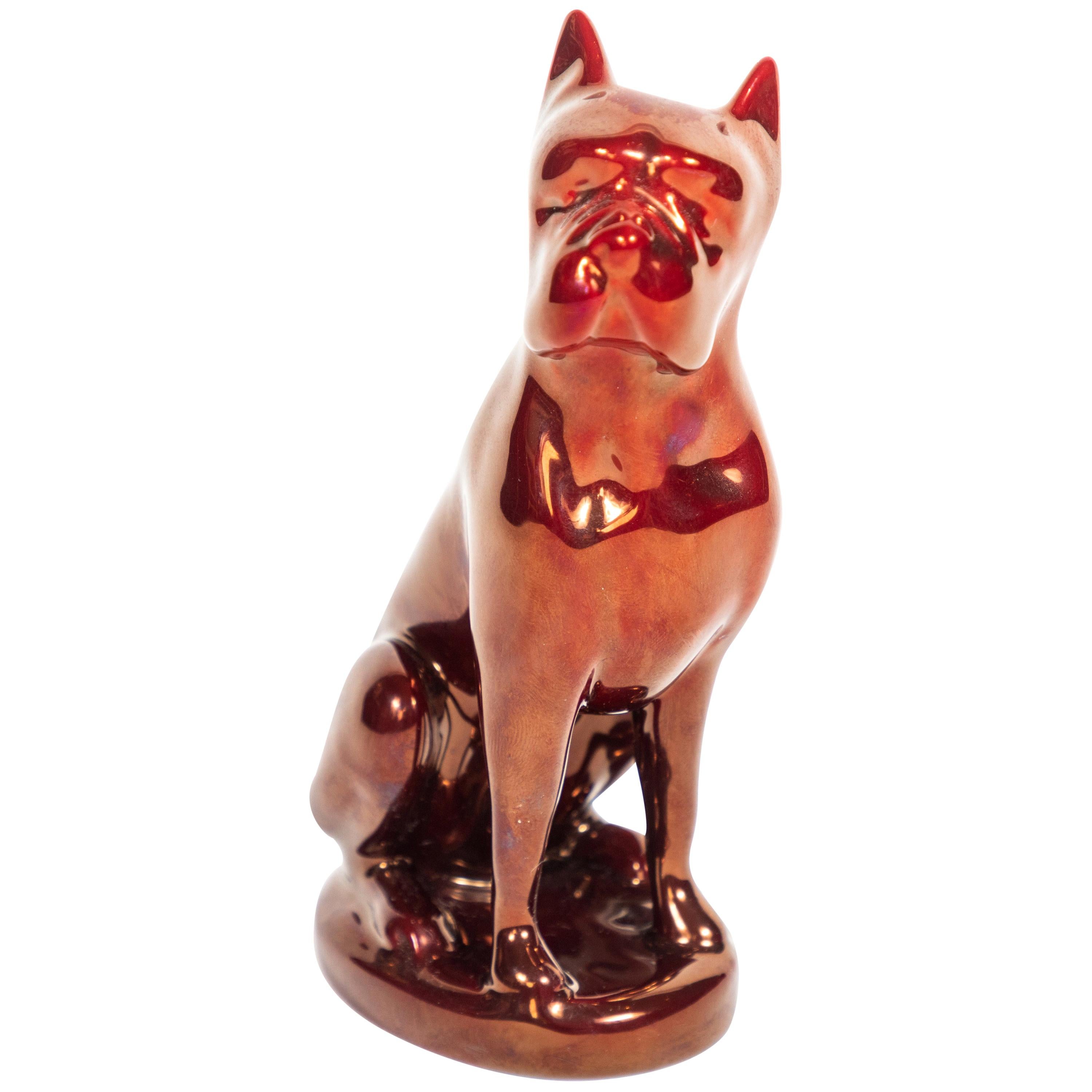 Vintage Zsolnay Porcelain Dog with Iridescent Red Glaze, Hungary