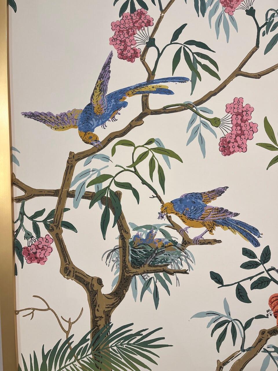 Francese Paravento a 4 pannelli Zuber Decor Chinoiserie d'epoca in vendita