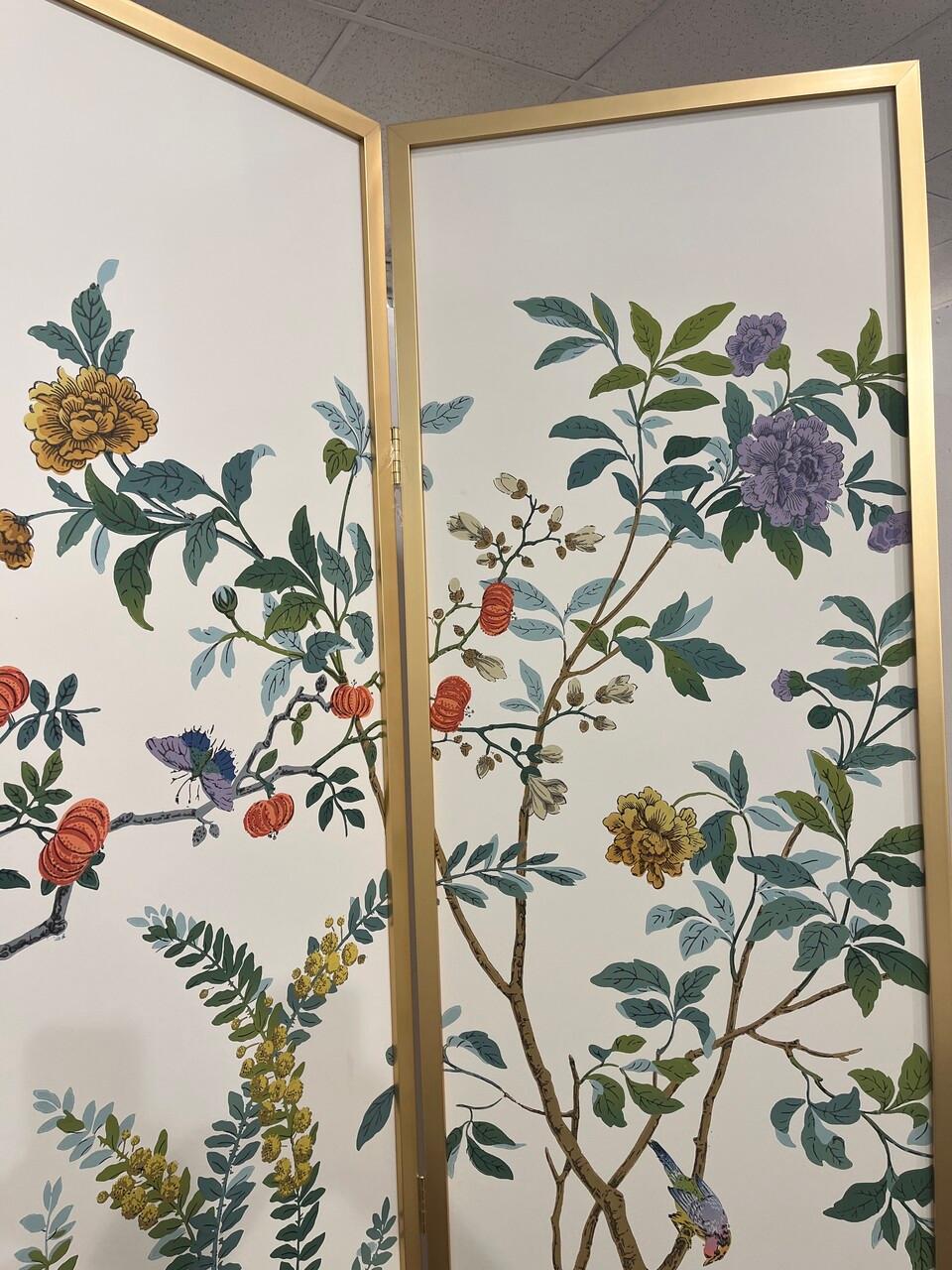 Ottone Paravento a 4 pannelli Zuber Decor Chinoiserie d'epoca in vendita