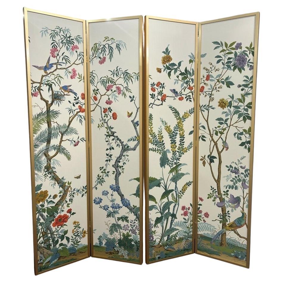 Paravento a 4 pannelli Zuber Decor Chinoiserie d'epoca in vendita