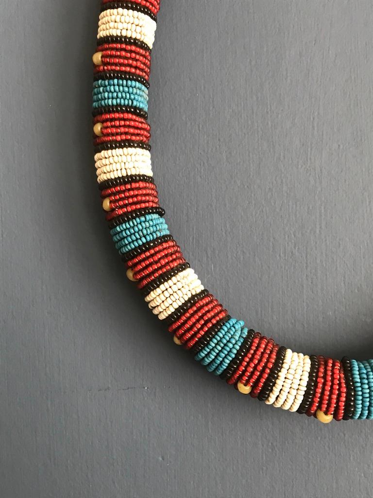 Vintage Zulu Beaded Collar Necklace, South Africa, Early 20th Century In Good Condition In Copenhagen K, DK