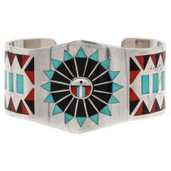 F&F Vintage di Zuni A.L. Bracciale con intarsio di pietre multiple in argento sterling firmato Natachu