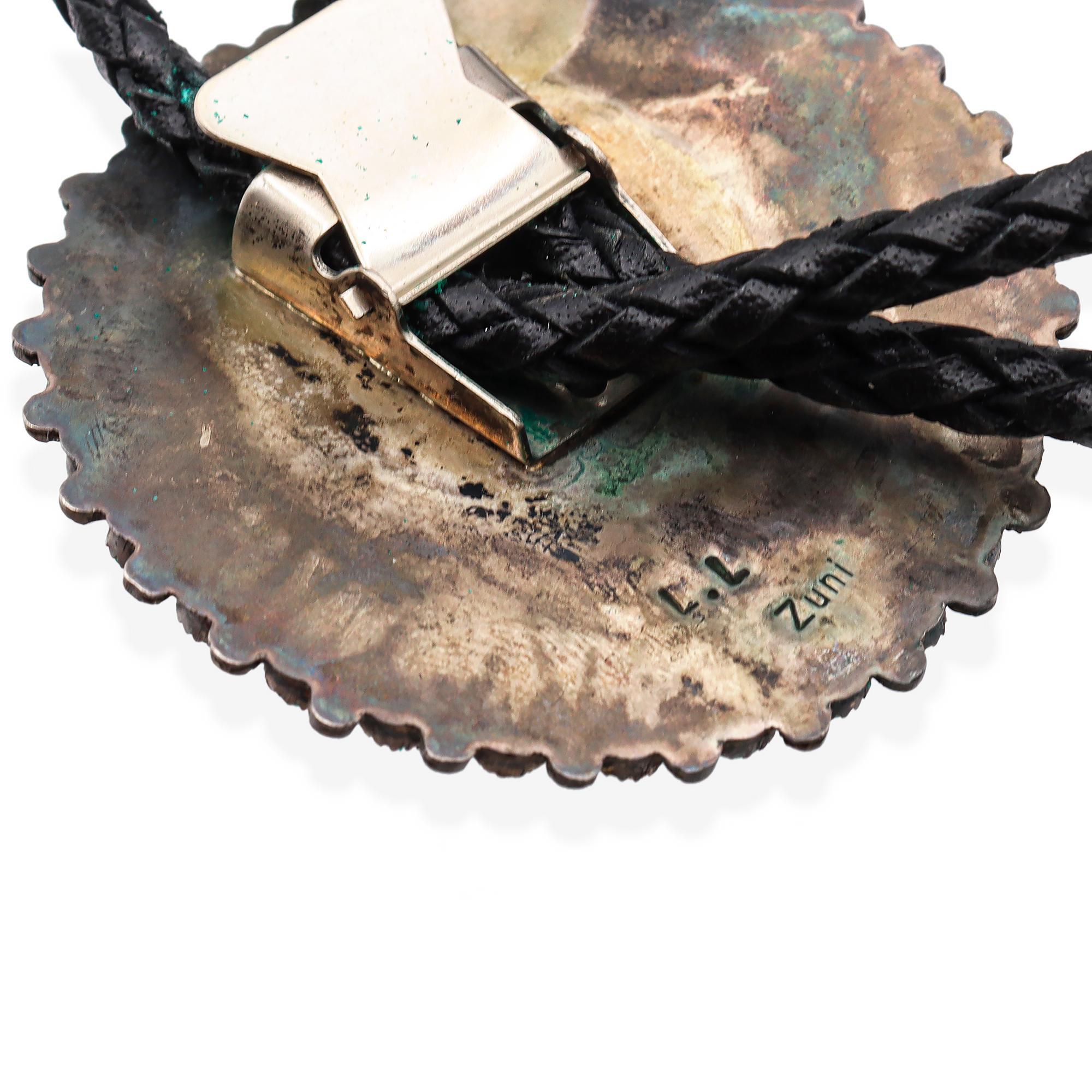 Vintage Zuni L.L. Cravatta Bolo firmata in argento sterling e turchese a grappolo In condizioni buone in vendita a New York, NY