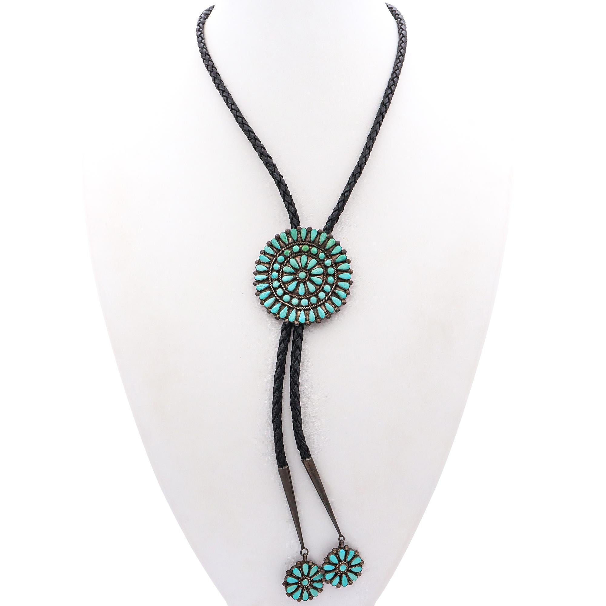 da uomo o donna Vintage Zuni L.L. Cravatta Bolo firmata in argento sterling e turchese a grappolo in vendita