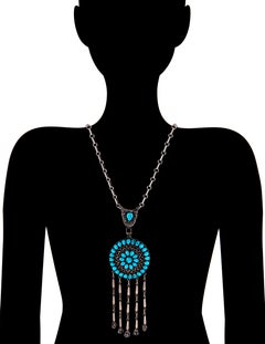 Vintage Zuni Mary & Lee Weebothee Morenci Turquoise Fringe Necklace Movable