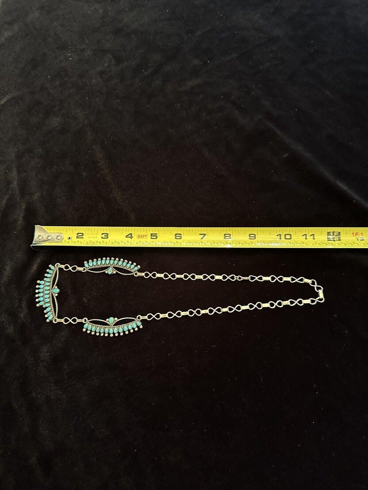Vintage Zuni Native American Turquoise Sterling Silver Squash Blossom Necklace For Sale 2