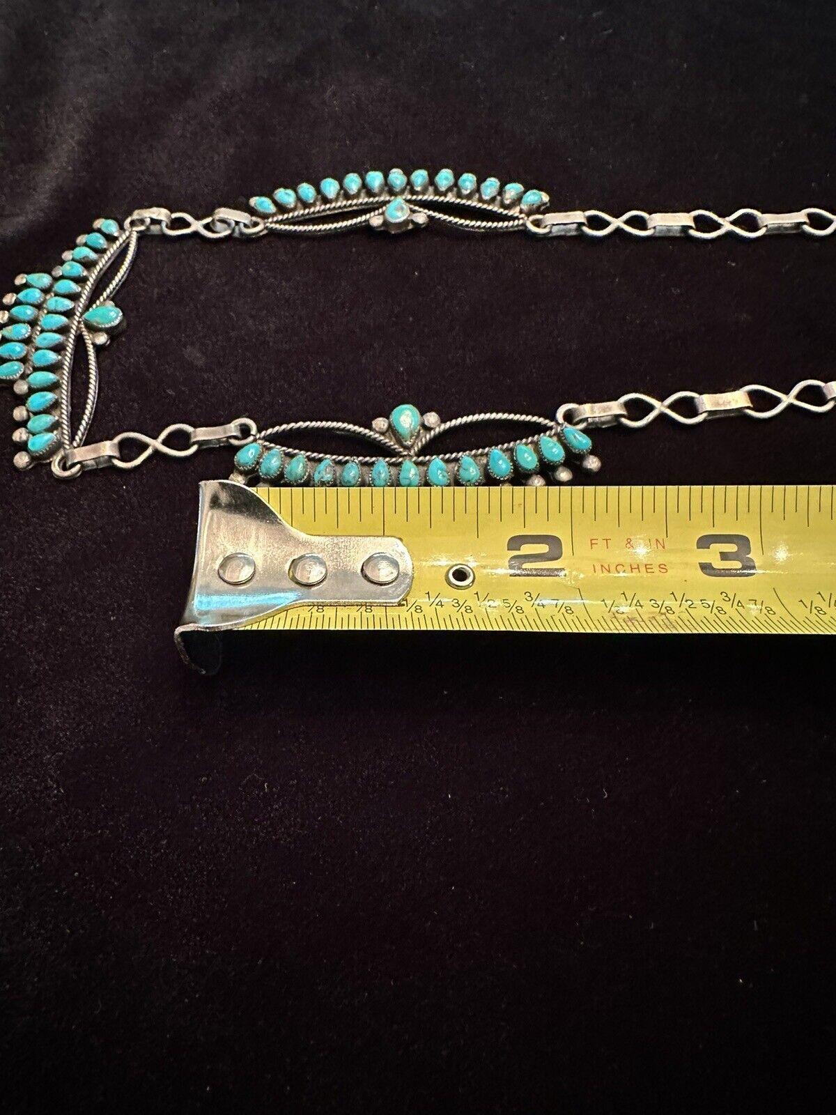 Vintage Zuni Native American Turquoise Sterling Silver Squash Blossom Necklace For Sale 3