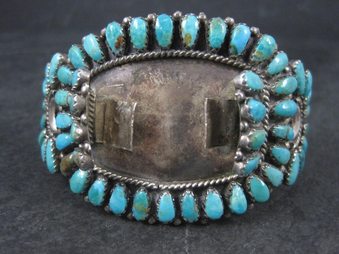 Vintage Zuni Petit Point Turquoise Watch Band Cuff Bracelet  In Good Condition For Sale In Webster, SD