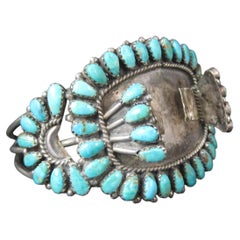 Vintage Zuni Petit Point Turquoise Watch Band Cuff Bracelet