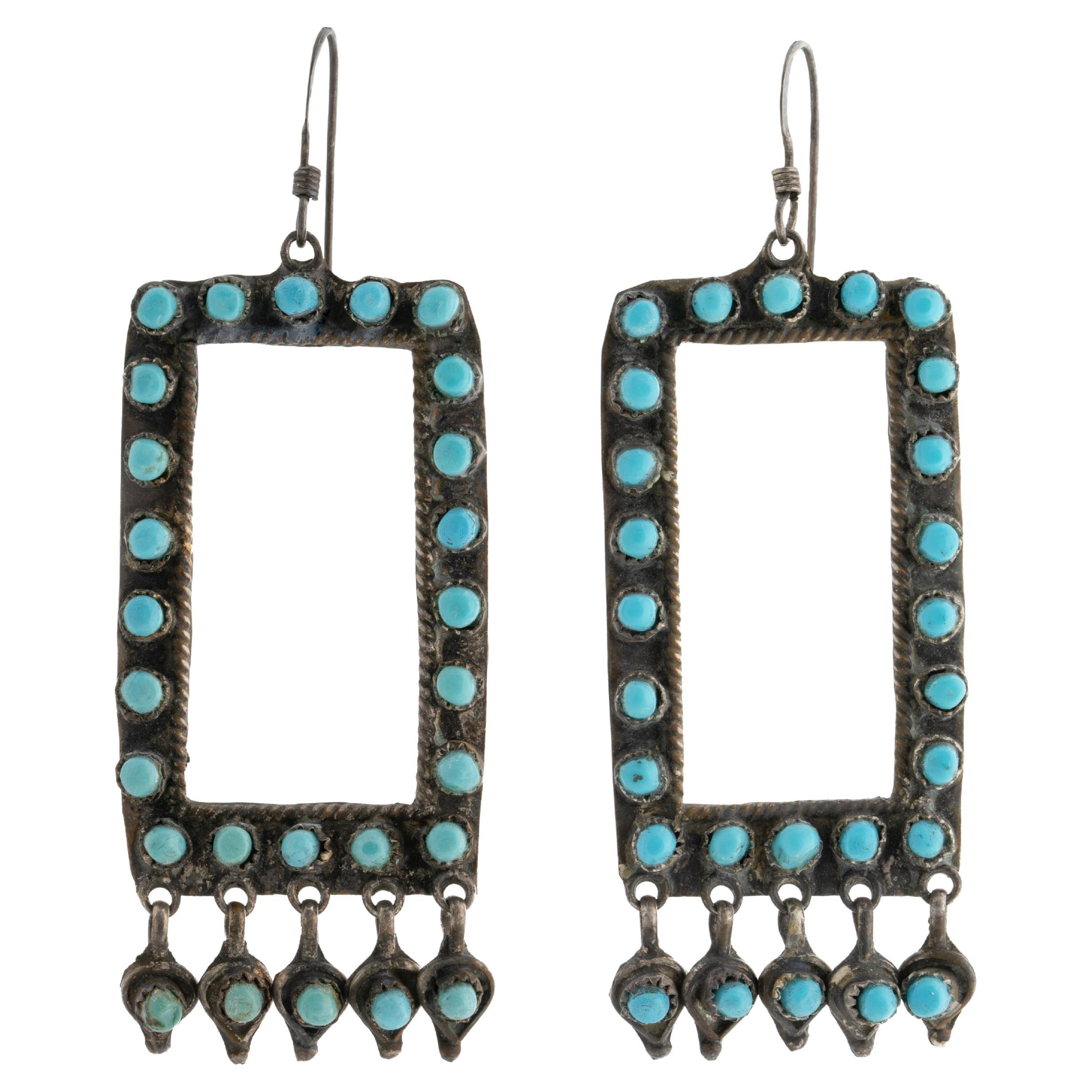 Zuni Indian Sterling Silver Turquoise Post Earrings by Laate 