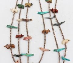 Vintage Zuni Tribal Triple Strand Fetish Turquoise Necklace