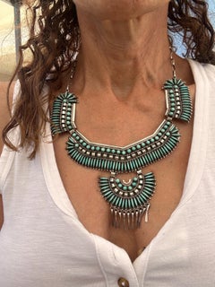 Vintage Zuni Turquoise Needlepoint Sterling 4-Piece Parure Matching Jewelry Set