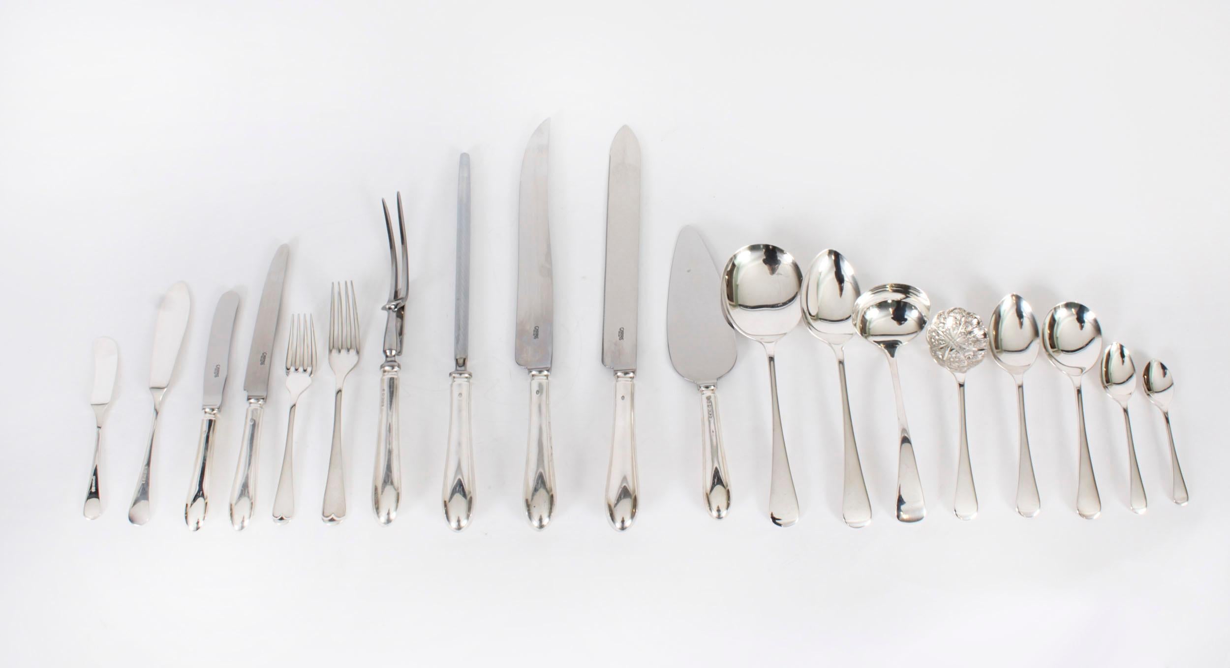 English Vintage150 Piece Canteen-12 Place Sterling Silver Cutlery Set by Carrs 2004 For Sale