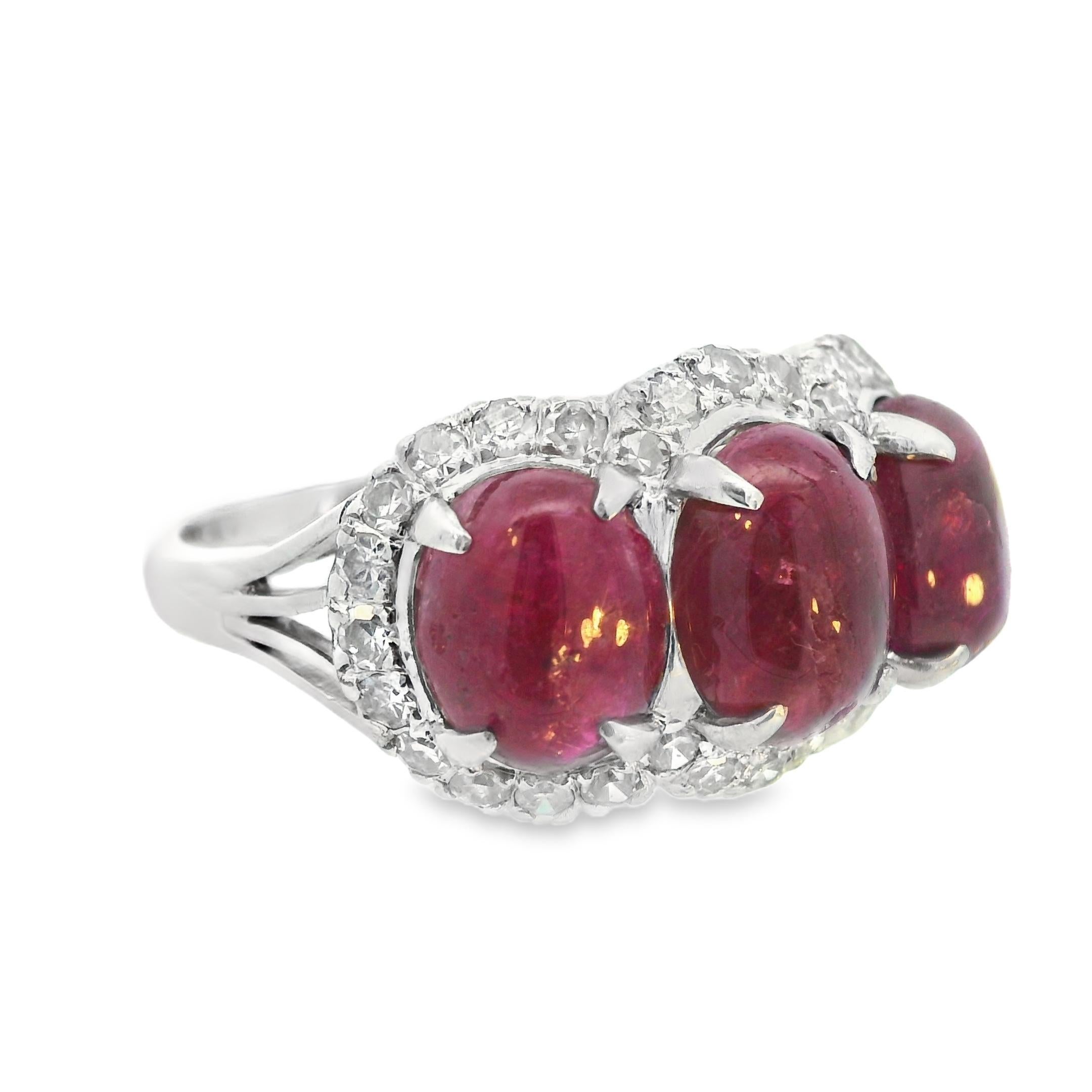 Cabochon Vintage18k White Gold Ruby & Diamond Ring (9.0+CT Ruby) For Sale