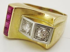 Vintage1940's Tank Ring , set with Rubies and Diamonds