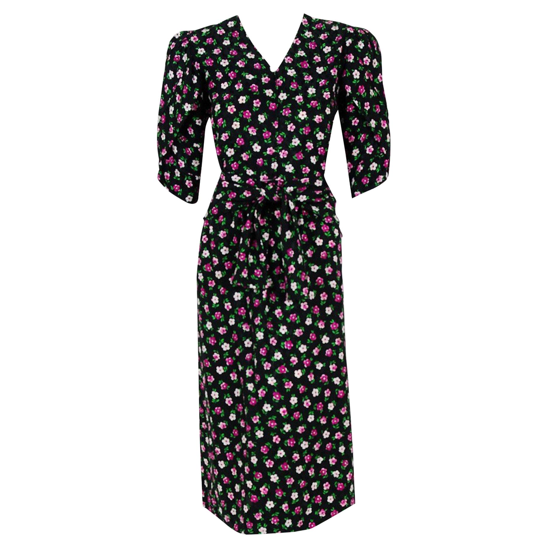 Vintage 1984 Givenchy Demi-Couture Floral Print Silk Petal Sleeve Blouse & Skirt