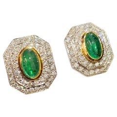 Vintage 2.80 carats Emerald And 2.50 carats Diamond Earrings