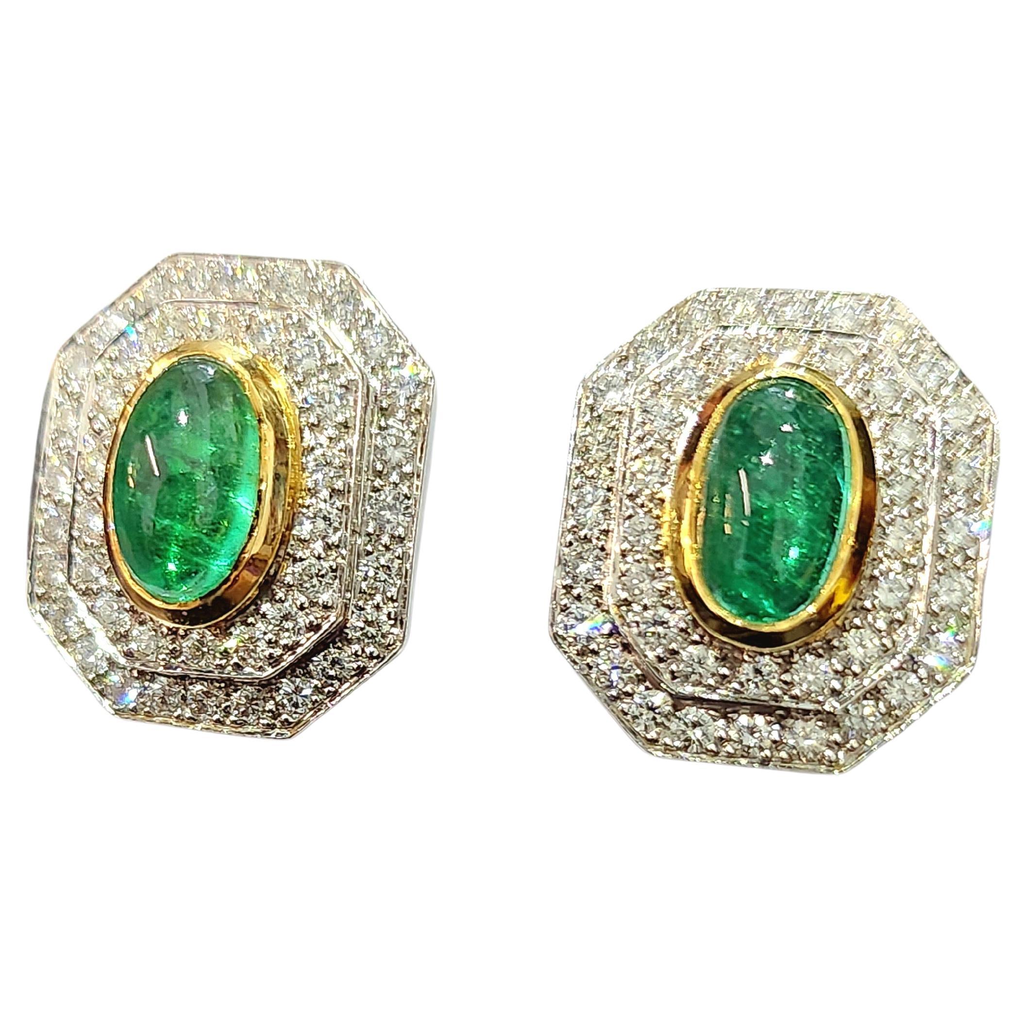 Vintage2,80 Karat Smaragd und 2,50 Karat Diamant Ohrringe im Zustand „Gut“ im Angebot in Cairo, EG