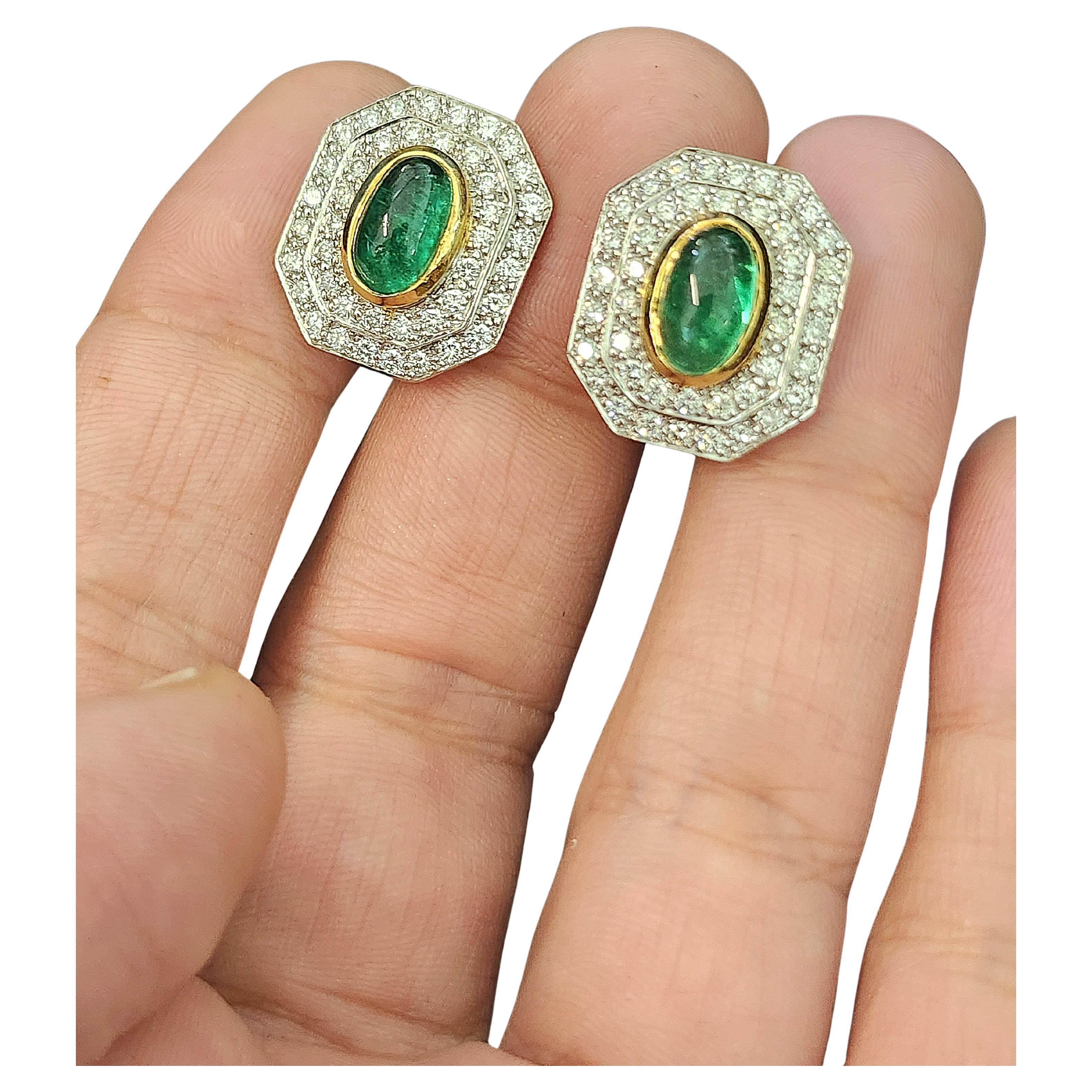 Vintage2,80 Karat Smaragd und 2,50 Karat Diamant Ohrringe Damen im Angebot