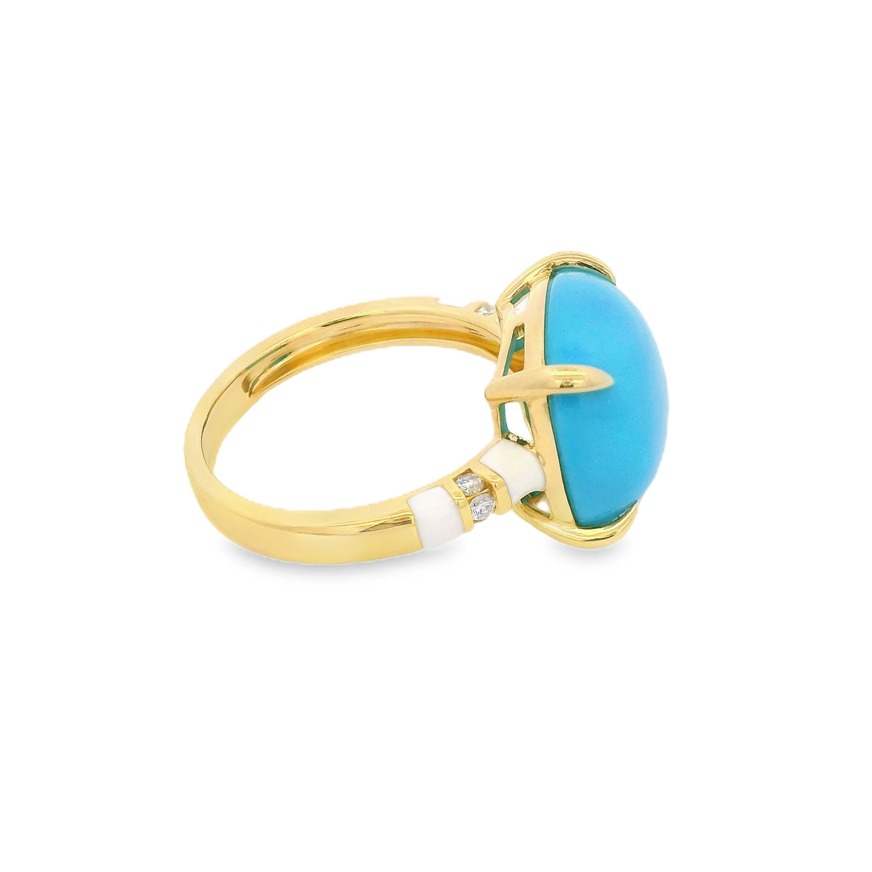 Vintage6.56Ct Sleeping Beauty Turquoise Enamel Diamond Ring in 18K Yellow Gold In New Condition For Sale In Hong Kong, HK