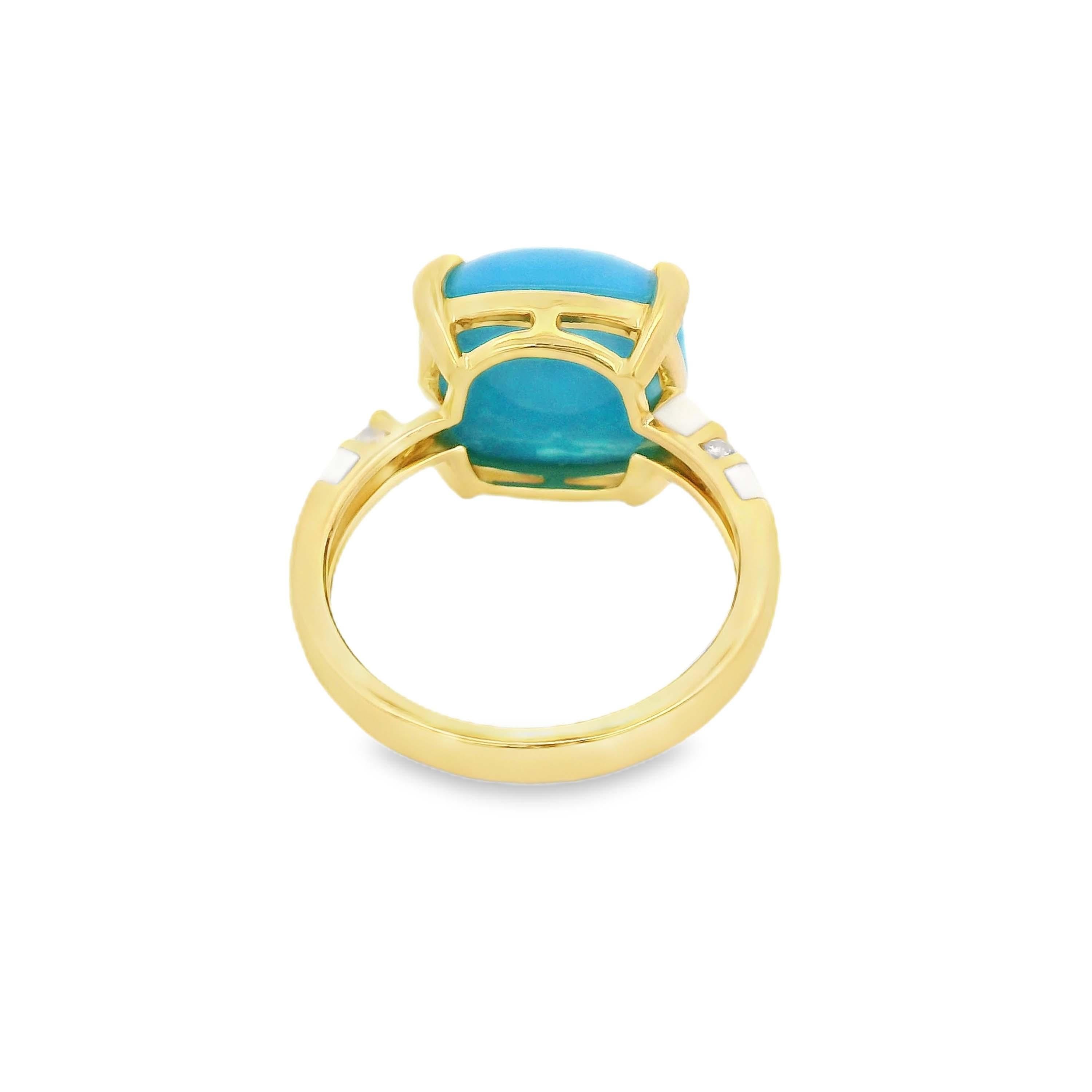 Women's Vintage6.56Ct Sleeping Beauty Turquoise Enamel Diamond Ring in 18K Yellow Gold For Sale