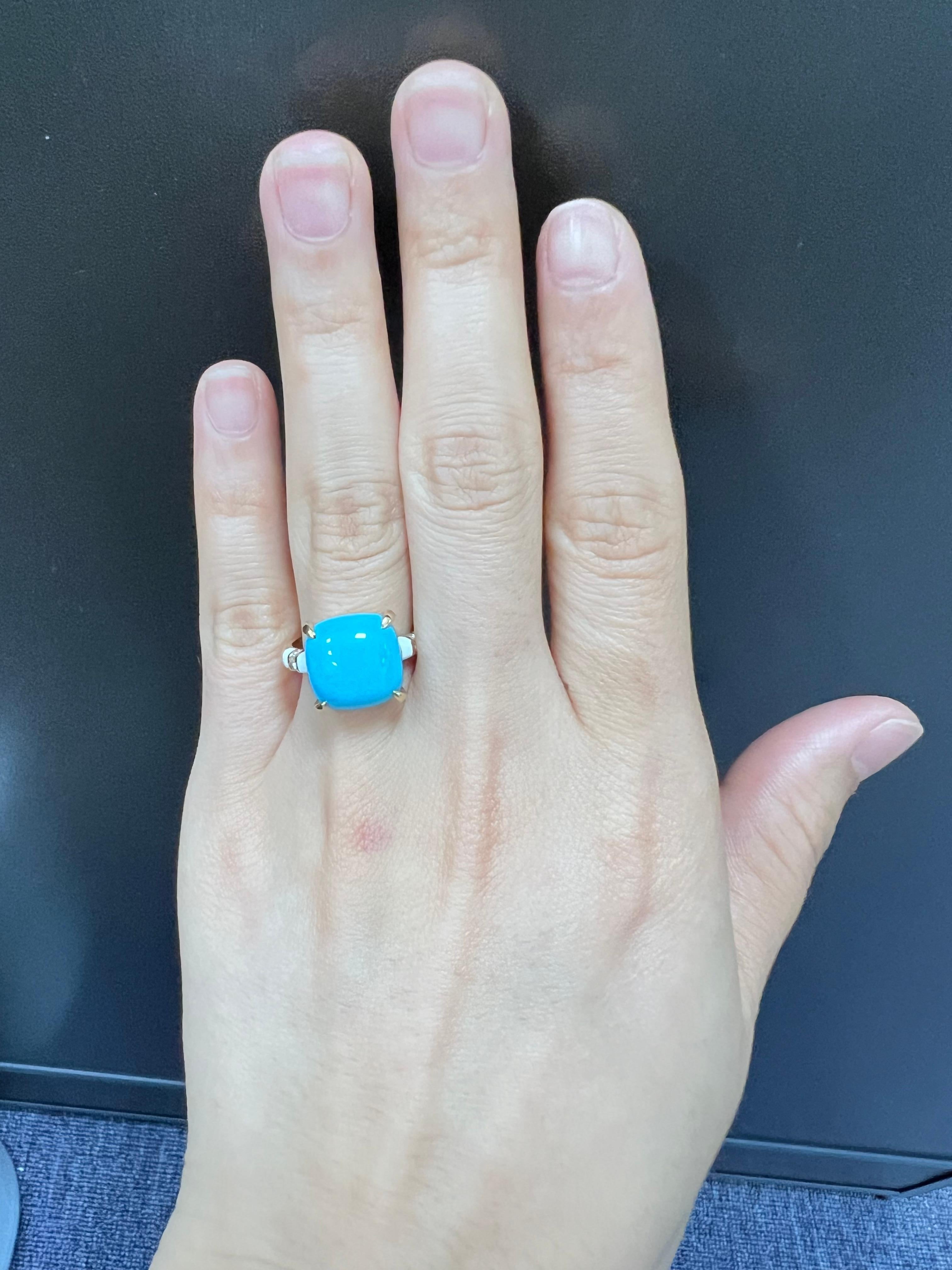 Vintage6.56Ct Sleeping Beauty Turquoise Enamel Diamond Ring in 18K Yellow Gold For Sale 1