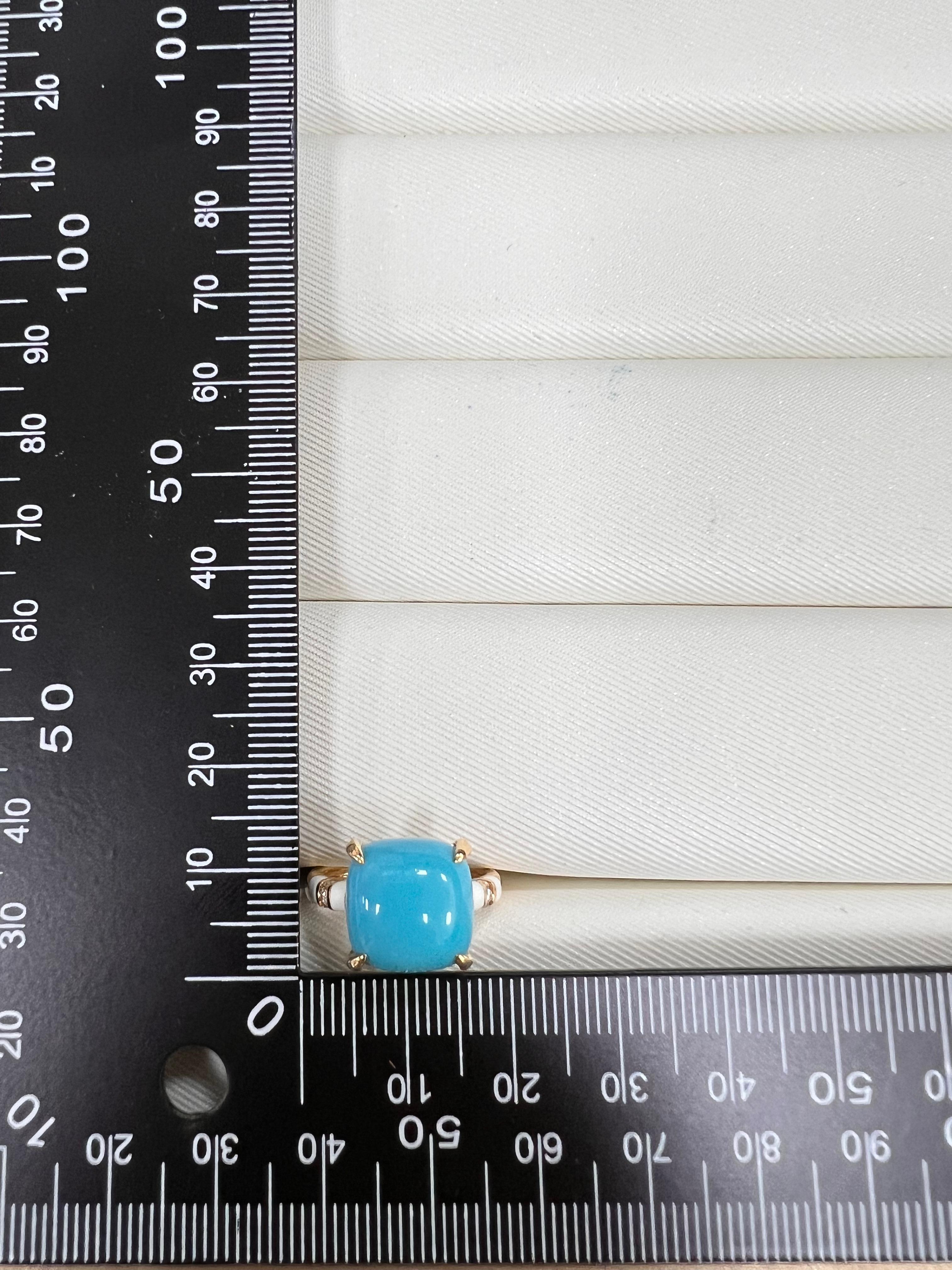 Vintage6.56Ct Sleeping Beauty Turquoise Enamel Diamond Ring in 18K Yellow Gold For Sale 2
