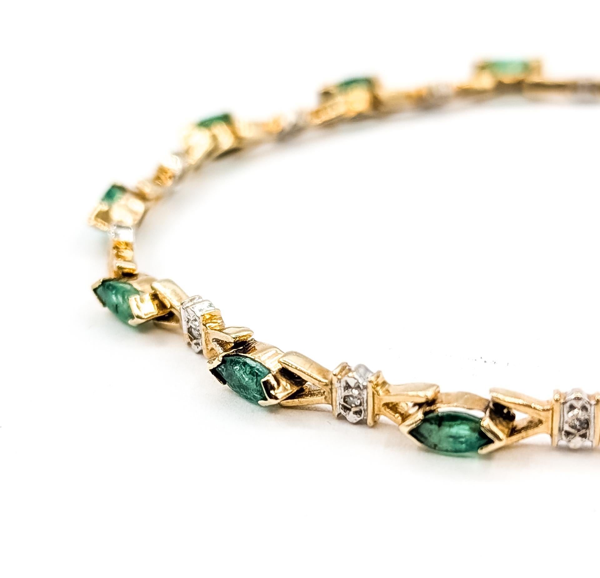 VintagePulsera de esmeraldas y diamantes en 14k Retro en venta
