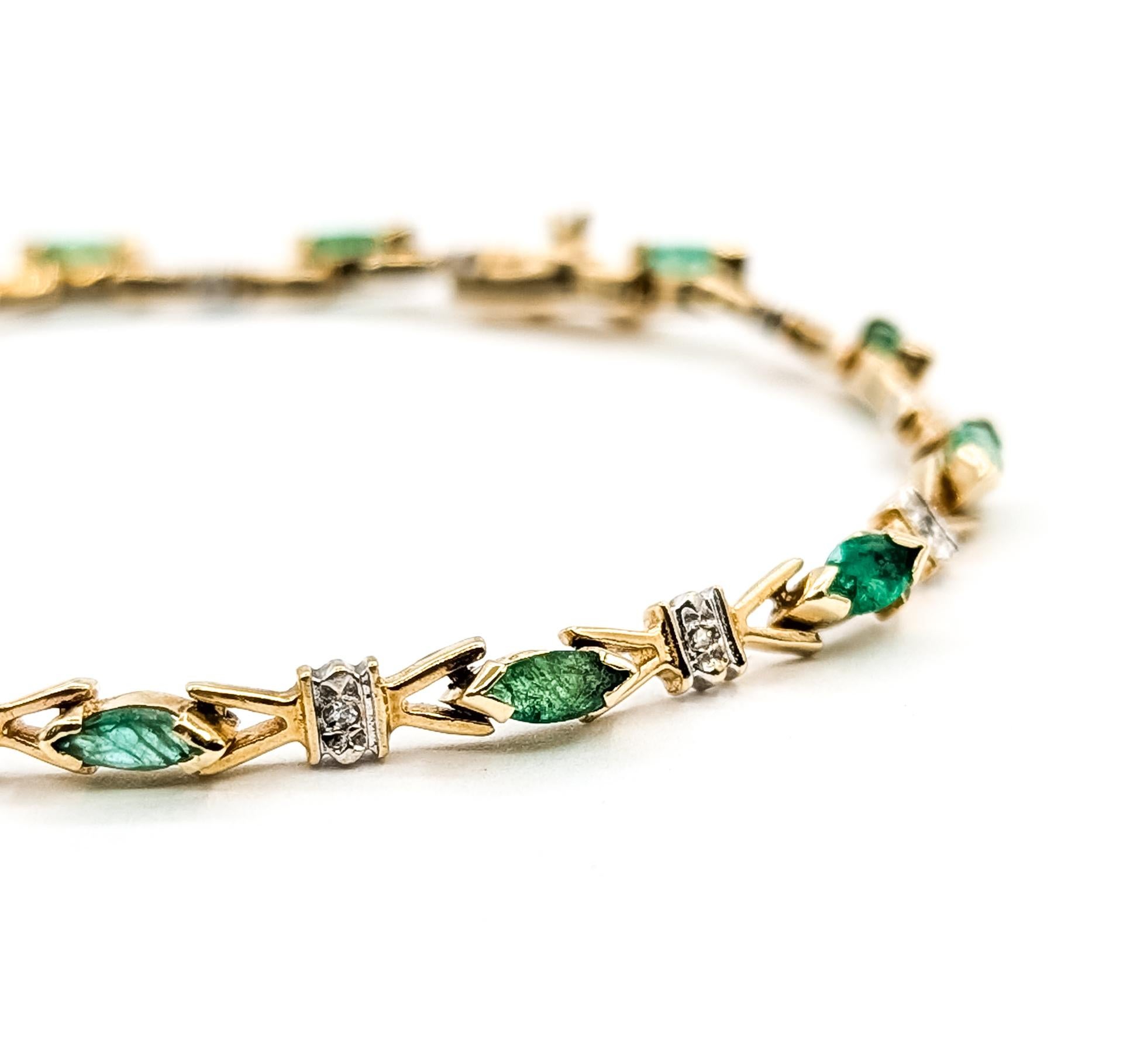 VintagePulsera de esmeraldas y diamantes en 14k Corte marquesa en venta