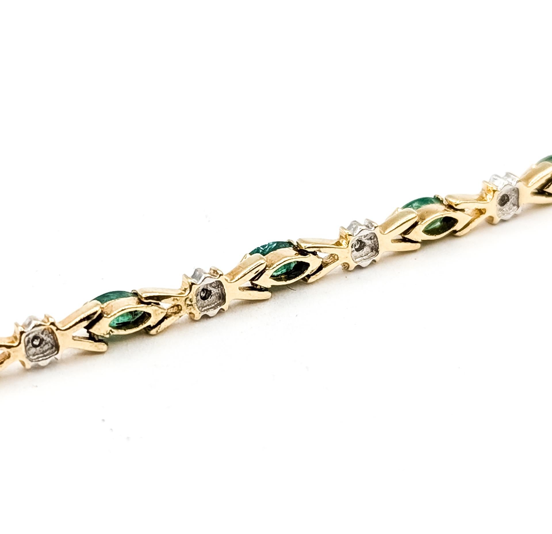 VintagePulsera de esmeraldas y diamantes en 14k en venta 1