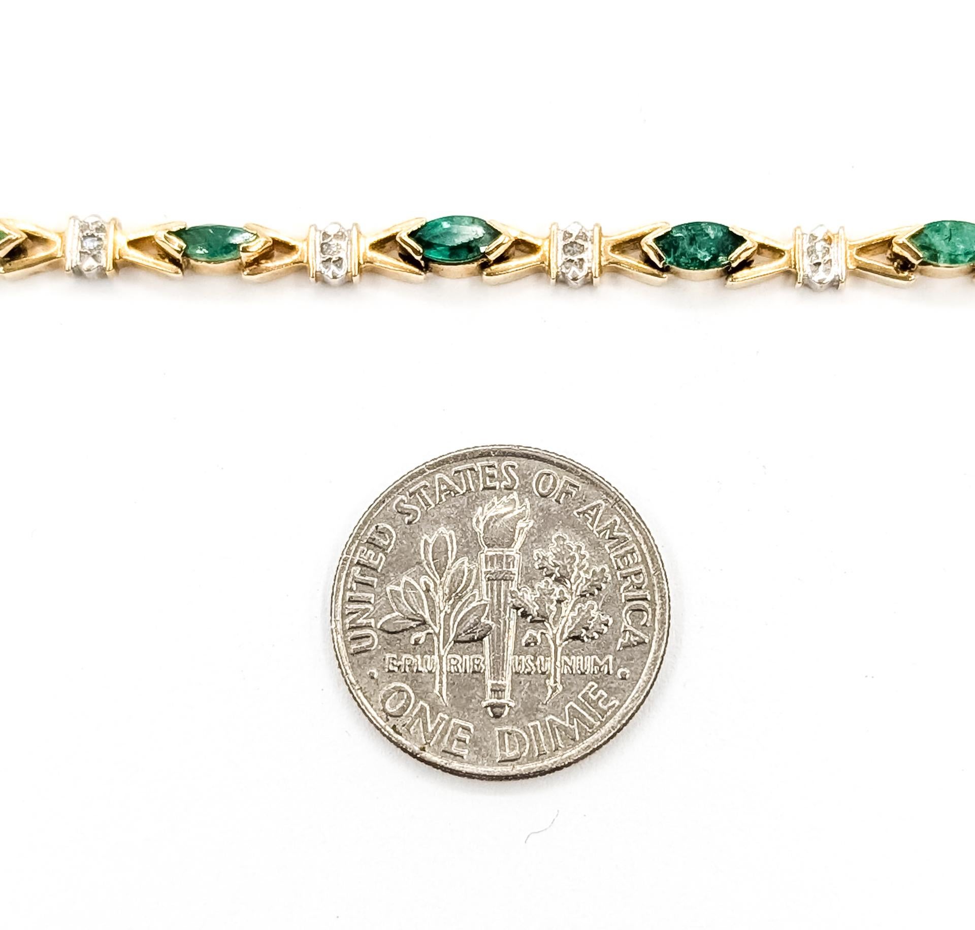 VintagePulsera de esmeraldas y diamantes en 14k en venta 2