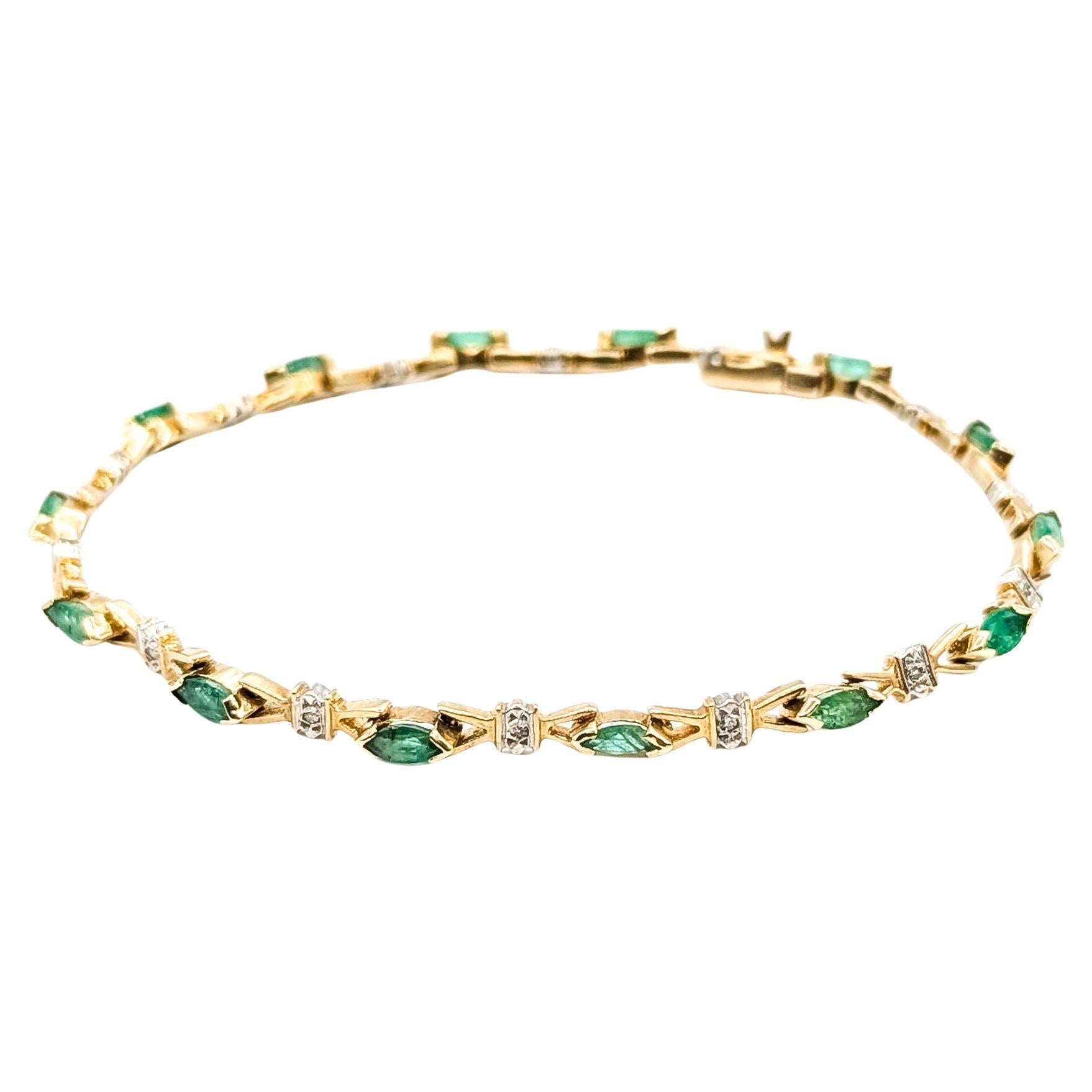 VintageBracciale con smeraldo e diamanti in 14 carati