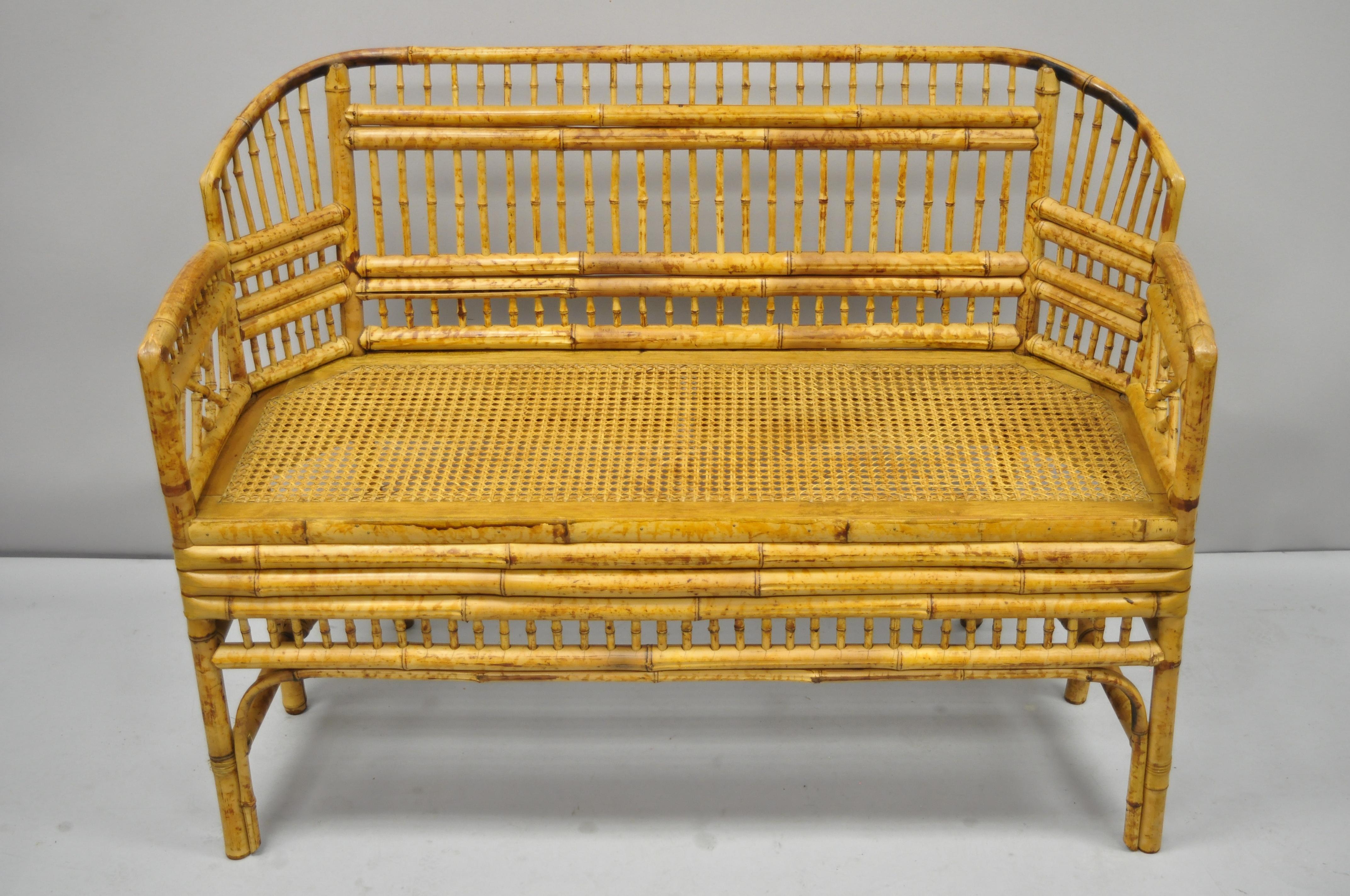 Brighton Pavilion Style Bamboo Rattan Settee Loveseat Chinese Chippendale 5