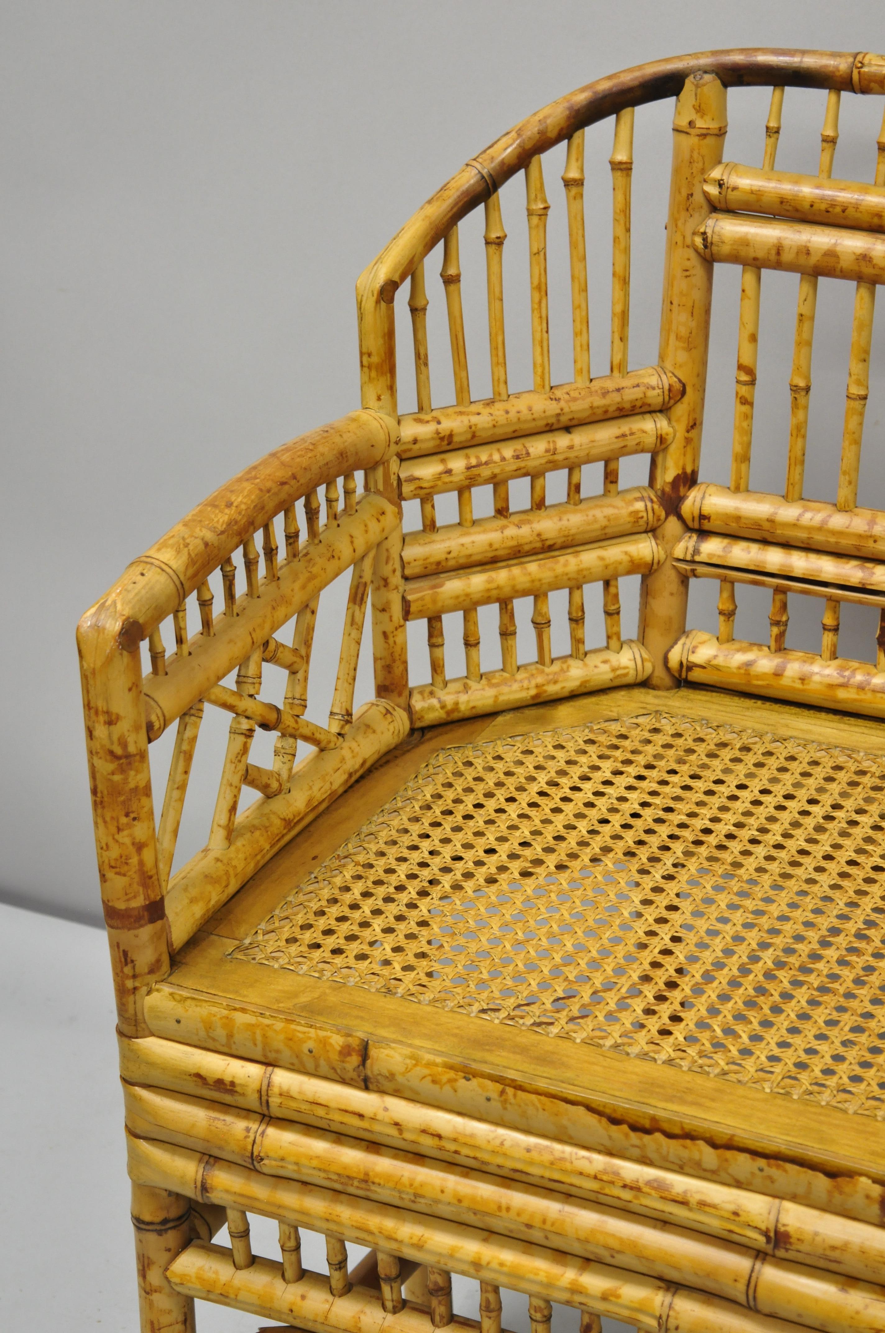 Brighton Pavilion Style Bamboo Rattan Settee Loveseat Chinese Chippendale In Good Condition In Philadelphia, PA