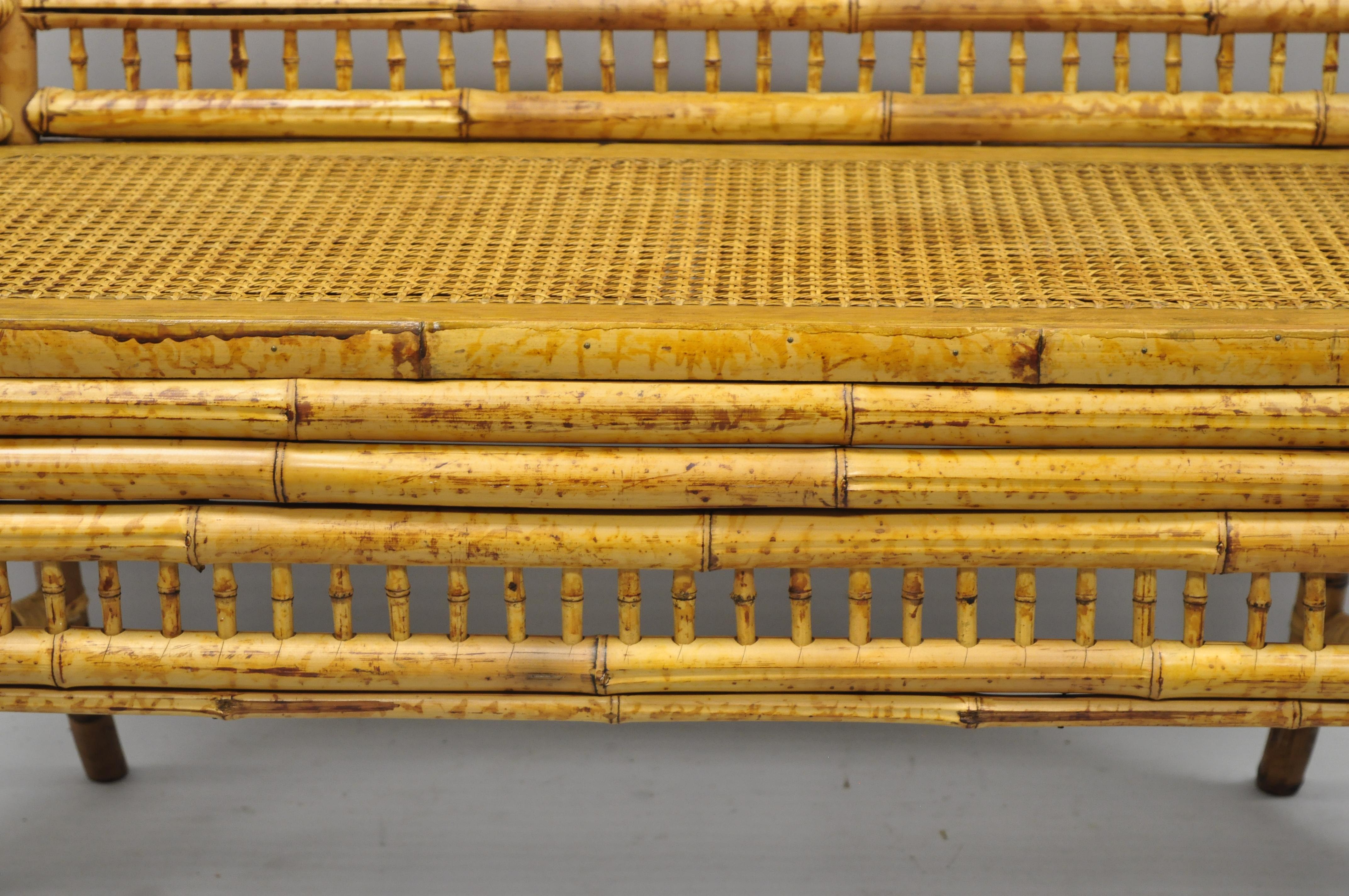 Brighton Pavilion Style Bamboo Rattan Settee Loveseat Chinese Chippendale 2