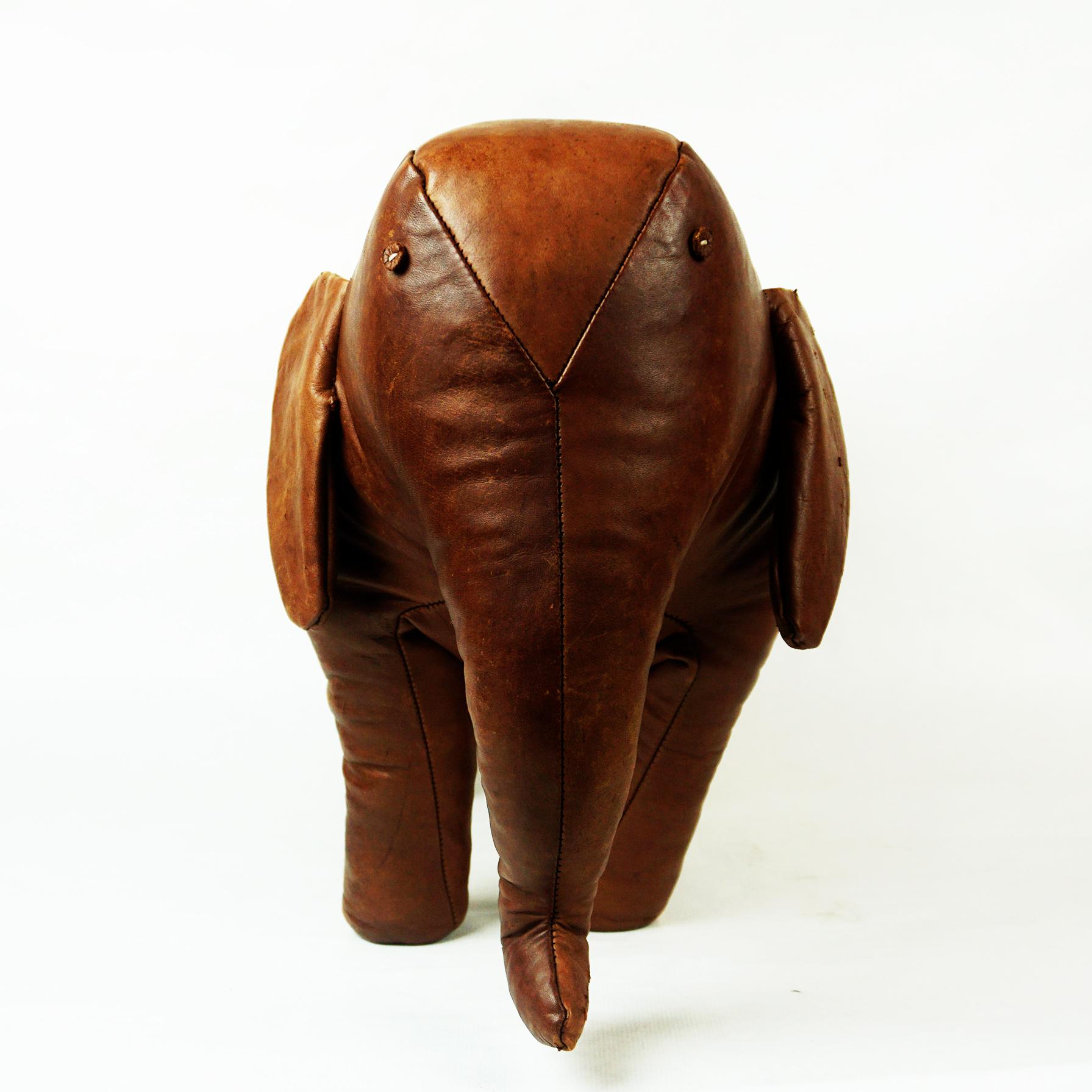 Mid-Century Modern Vintage Brown Leather Elefant stool by Dimitri Omersa for Abercrombie & Fitch