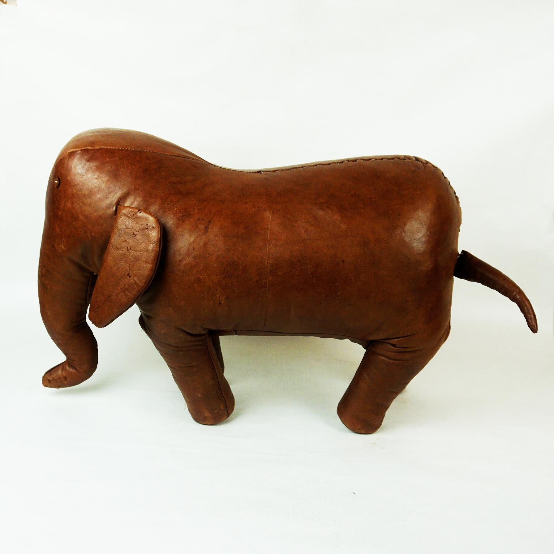 British Vintage Brown Leather Elefant stool by Dimitri Omersa for Abercrombie & Fitch