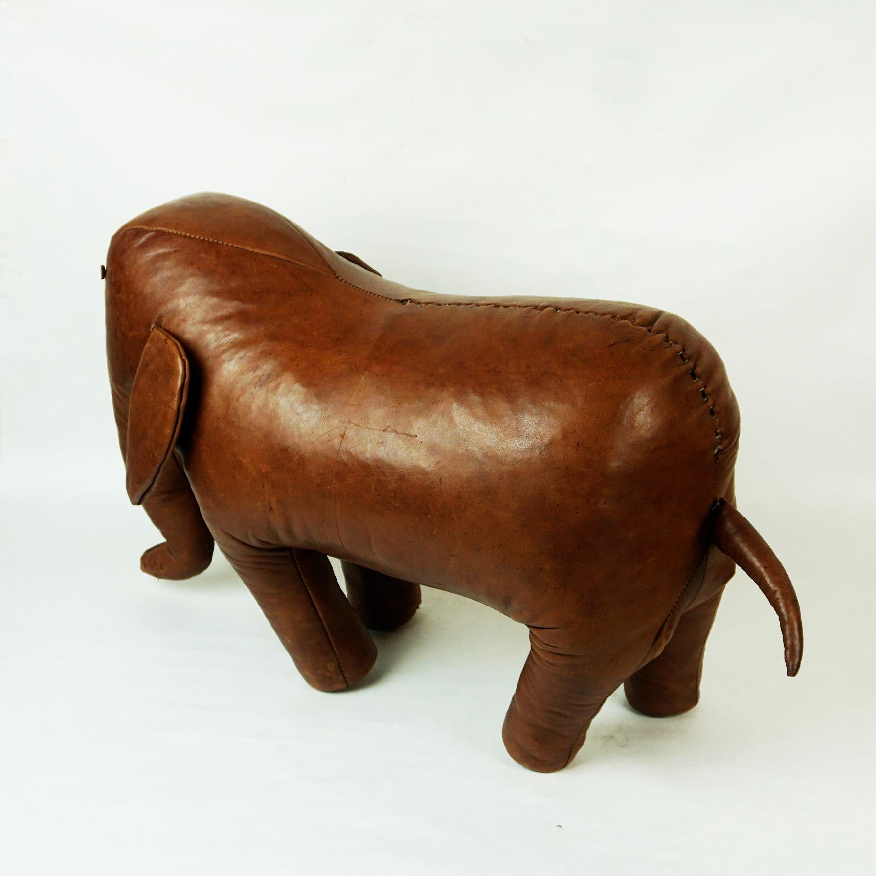 Vintage Brown Leather Elefant stool by Dimitri Omersa for Abercrombie & Fitch In Good Condition In Vienna, AT