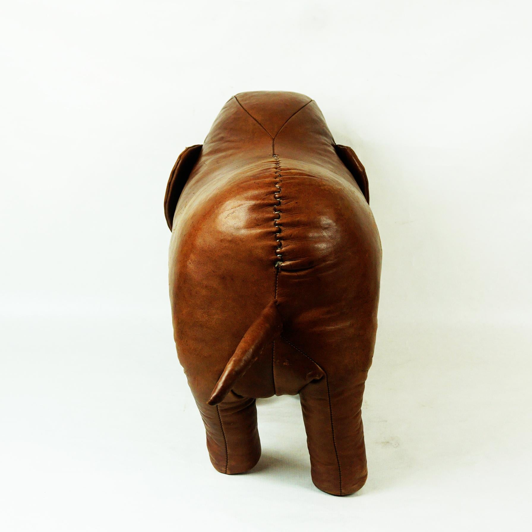 Mid-20th Century Vintage Brown Leather Elefant stool by Dimitri Omersa for Abercrombie & Fitch