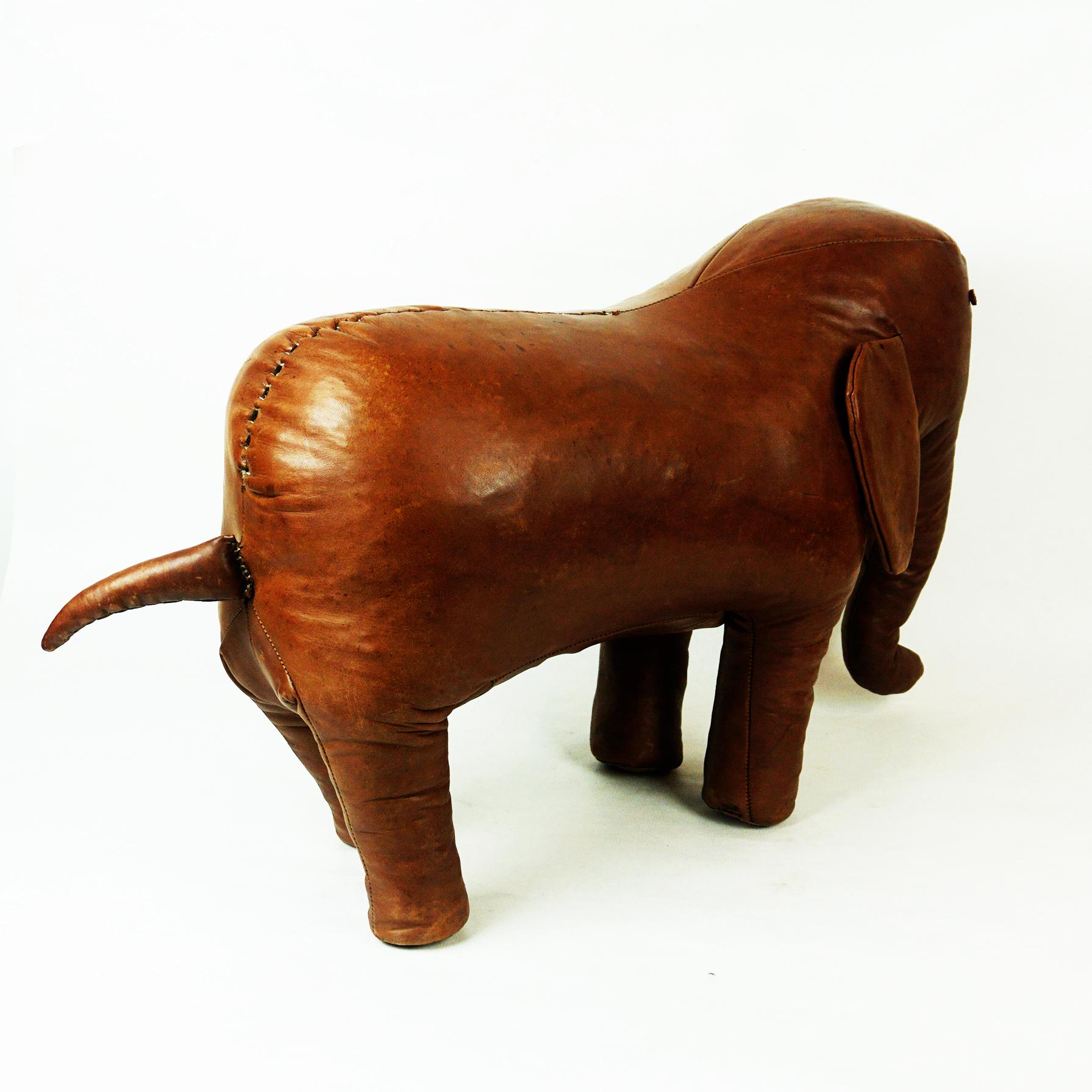 Vintage Brown Leather Elefant stool by Dimitri Omersa for Abercrombie & Fitch 1
