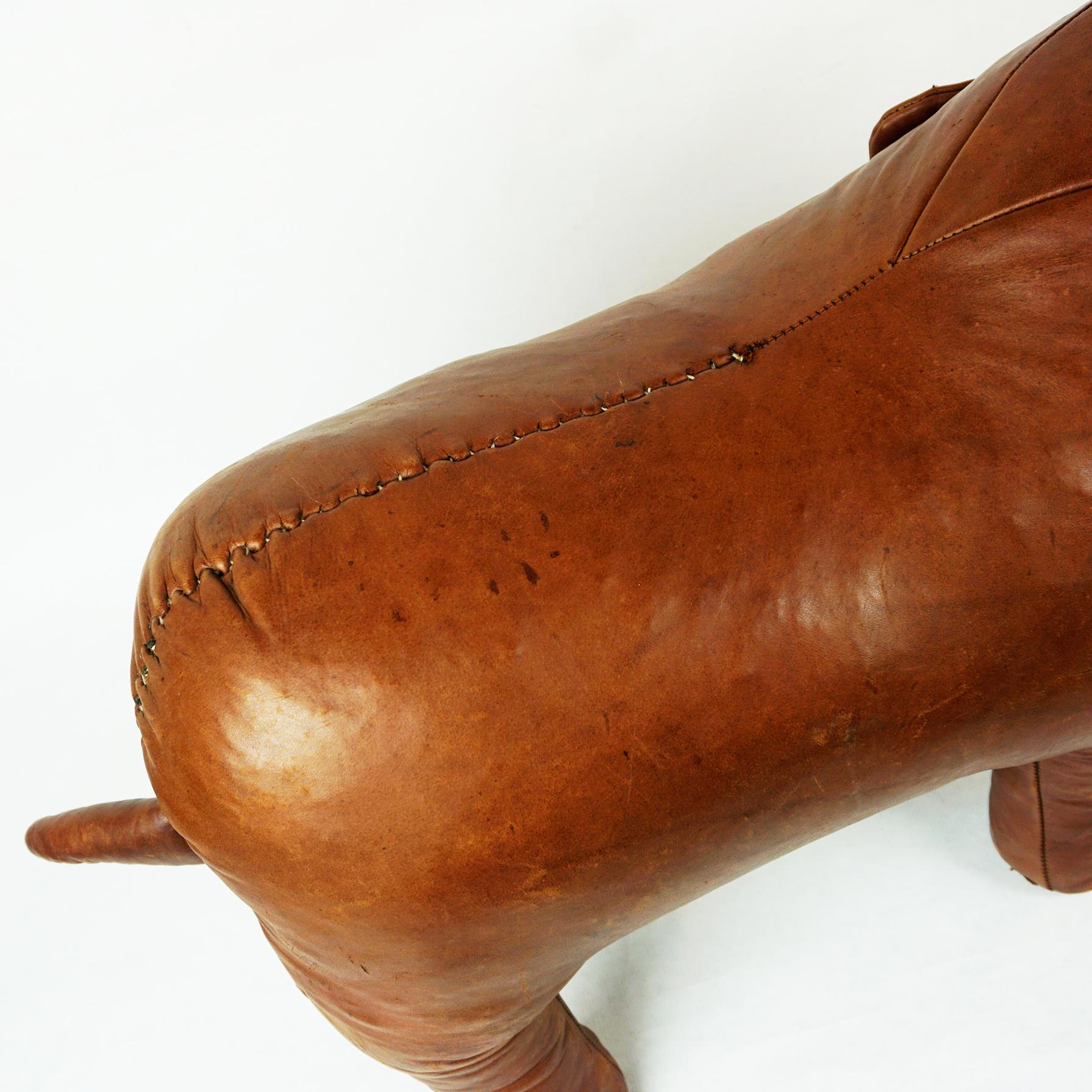 Vintage Brown Leather Elefant stool by Dimitri Omersa for Abercrombie & Fitch 2