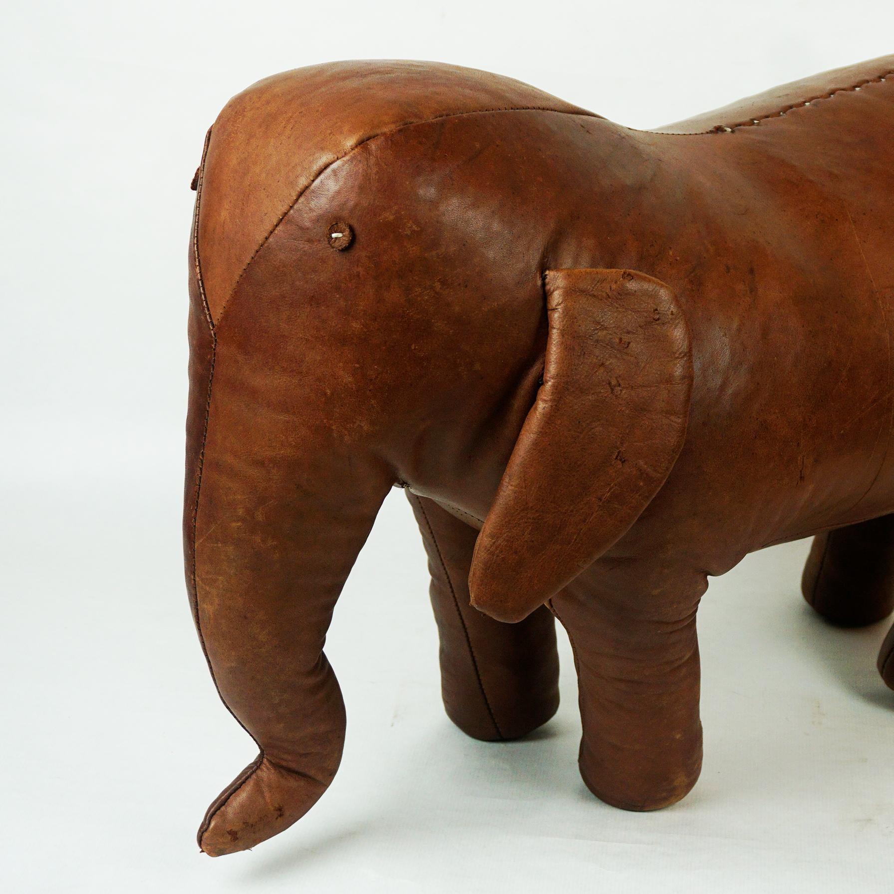 Vintage Brown Leather Elefant stool by Dimitri Omersa for Abercrombie & Fitch 3