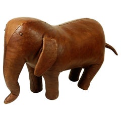 Vintage Brown Leather Elefant stool by Dimitri Omersa for Abercrombie & Fitch