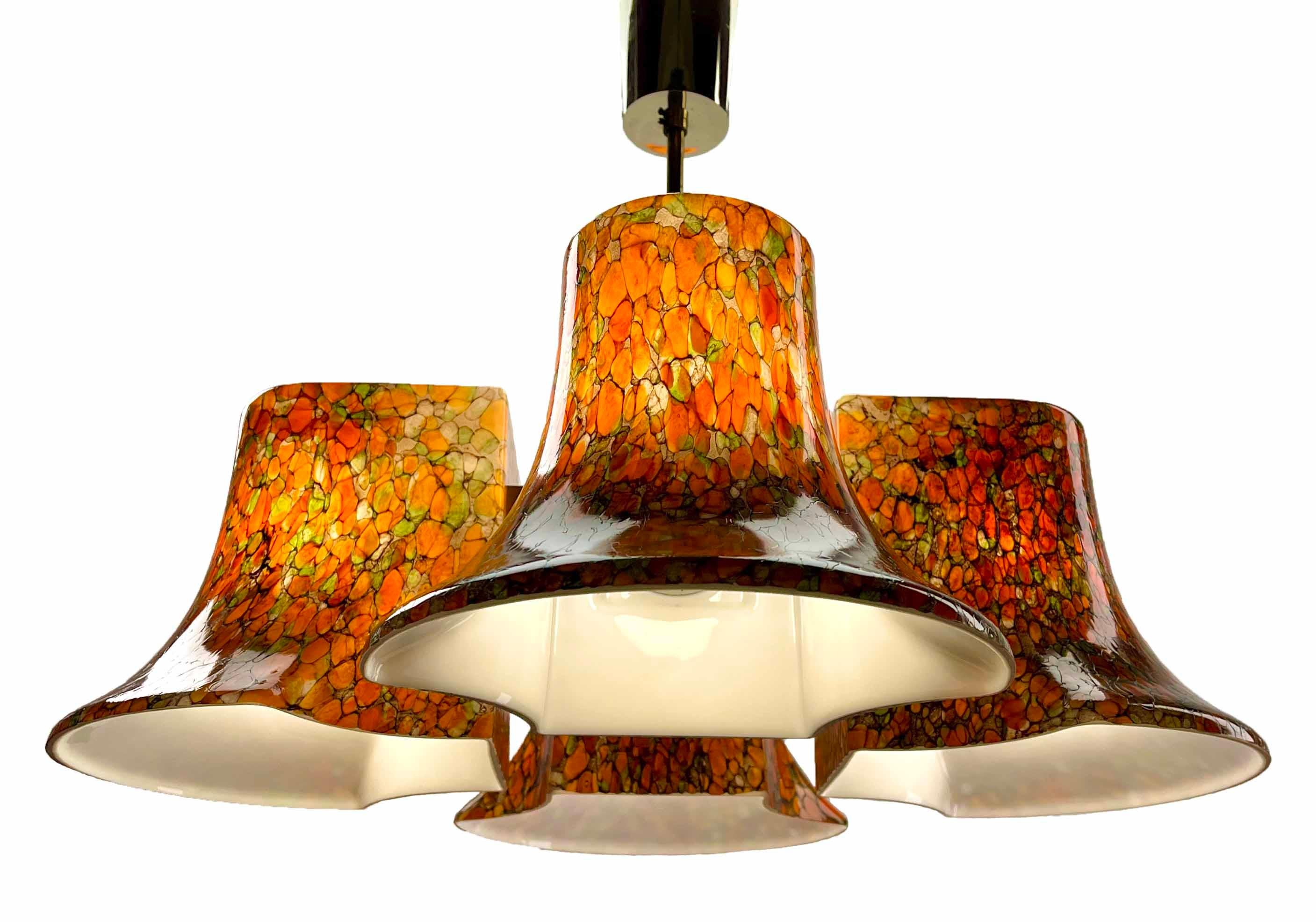 Mid-20th Century Vintage.Chandelier Multi-glass Colors,  Mosaic By Peill & Putzler For Sale